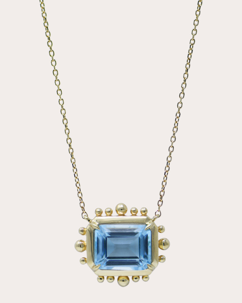 Blue Topaz Dew Drop Carré Marine Necklace