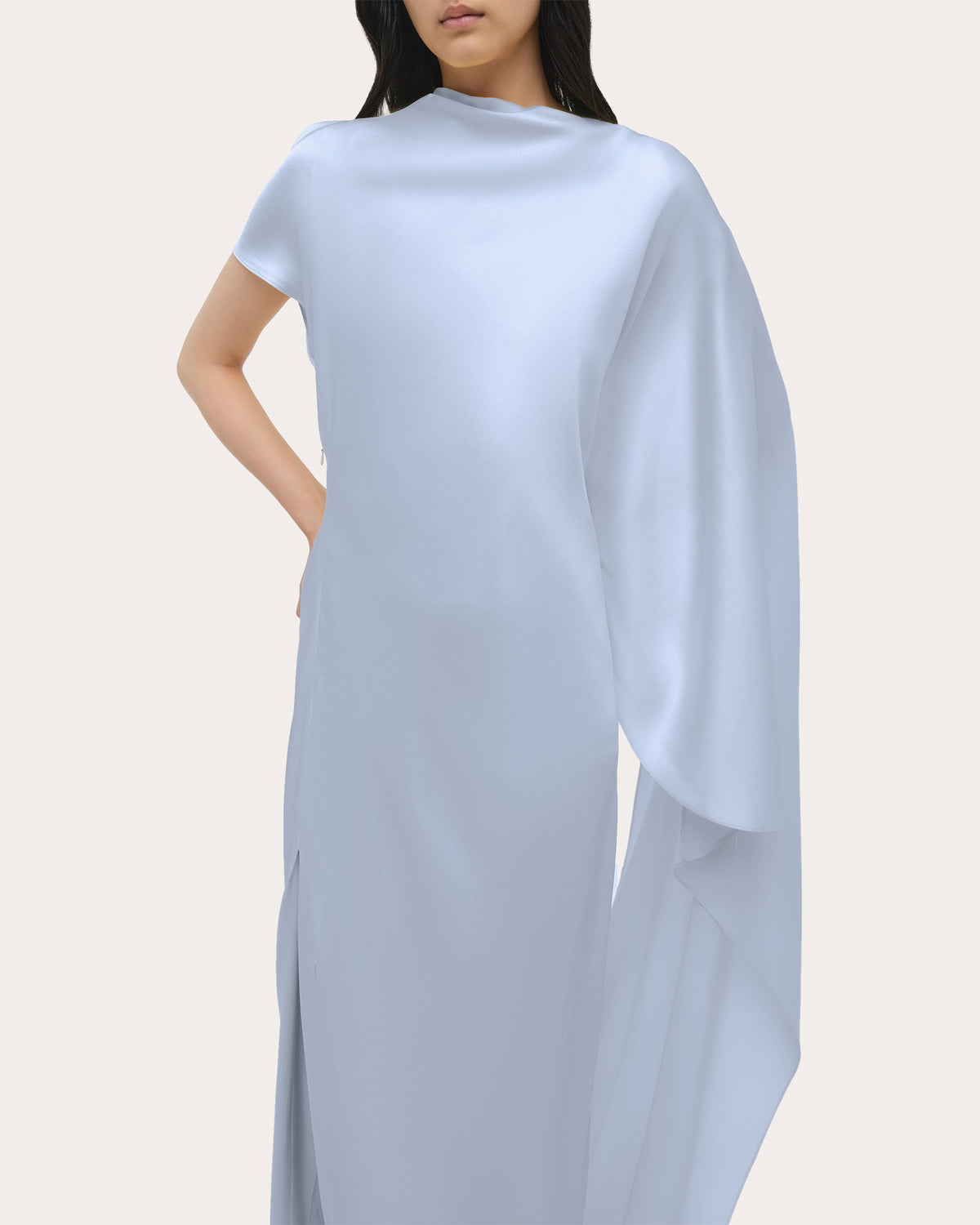 Ora Satin Asymmetric Cape Gown