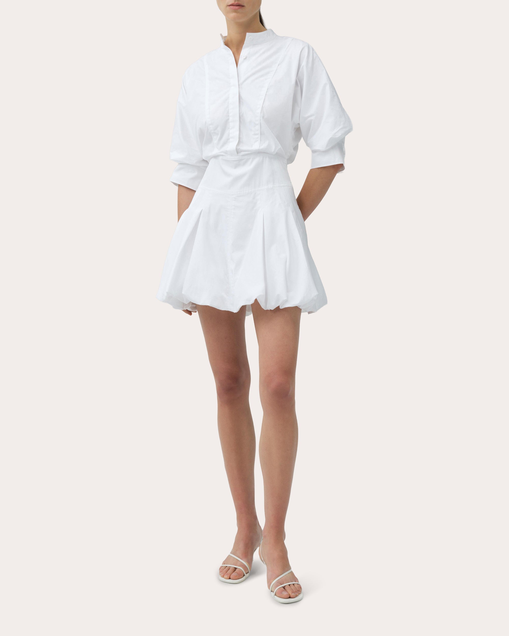Effie Poplin Bubble-Hem Mini Shirt Dress