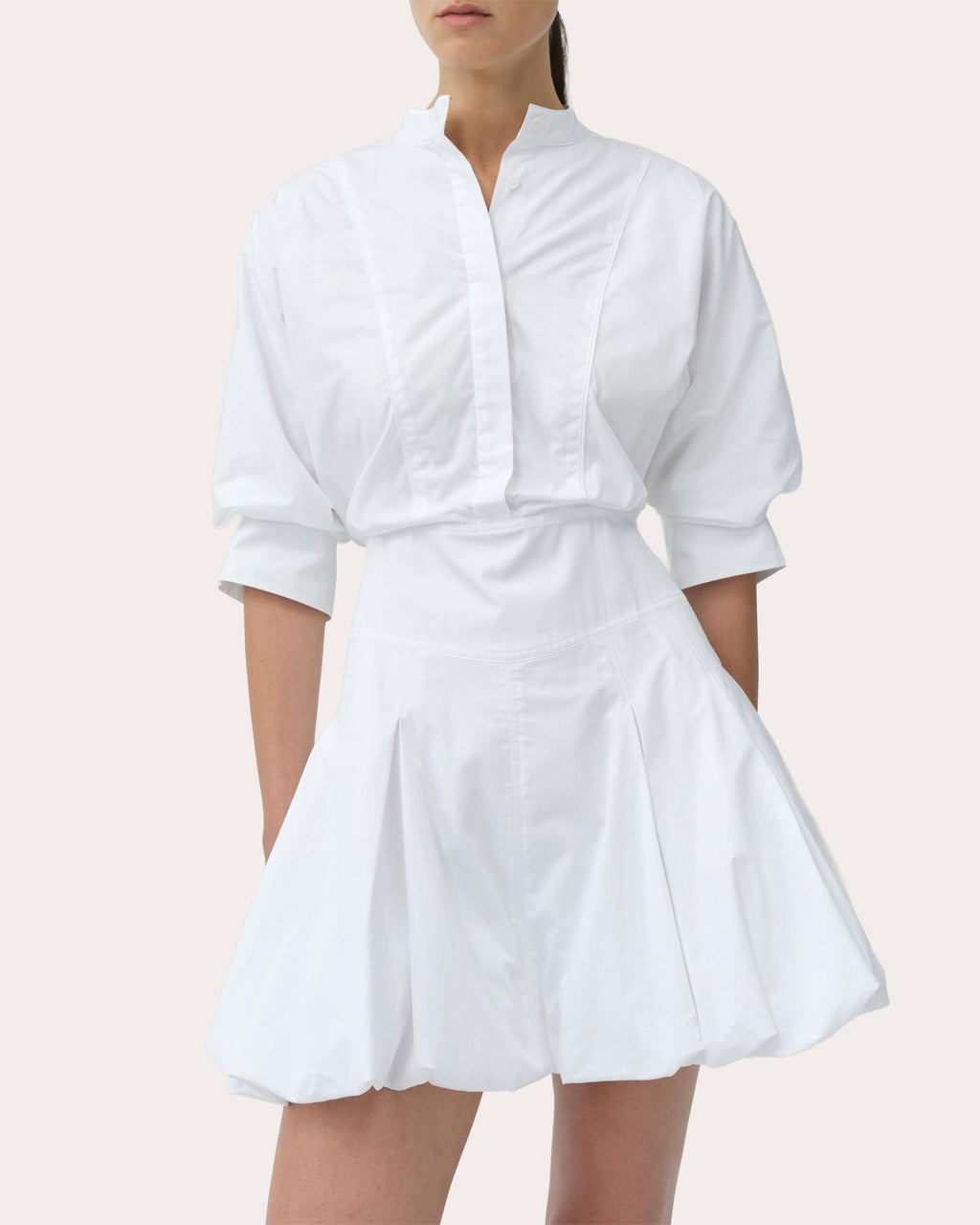Effie Poplin Bubble-Hem Mini Shirt Dress