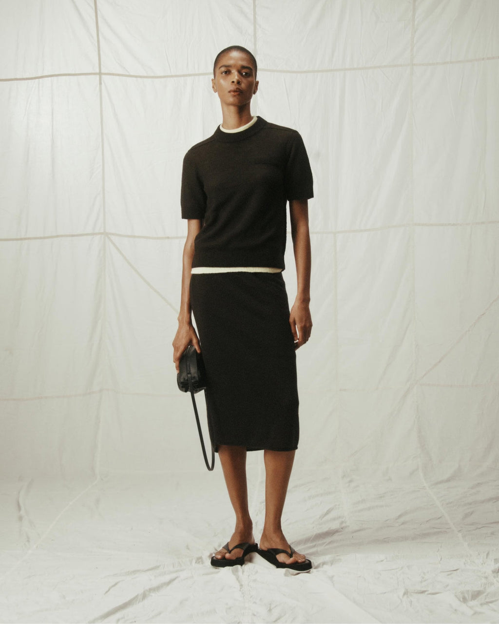Sheer Wool Knit Layered Midi Skirt