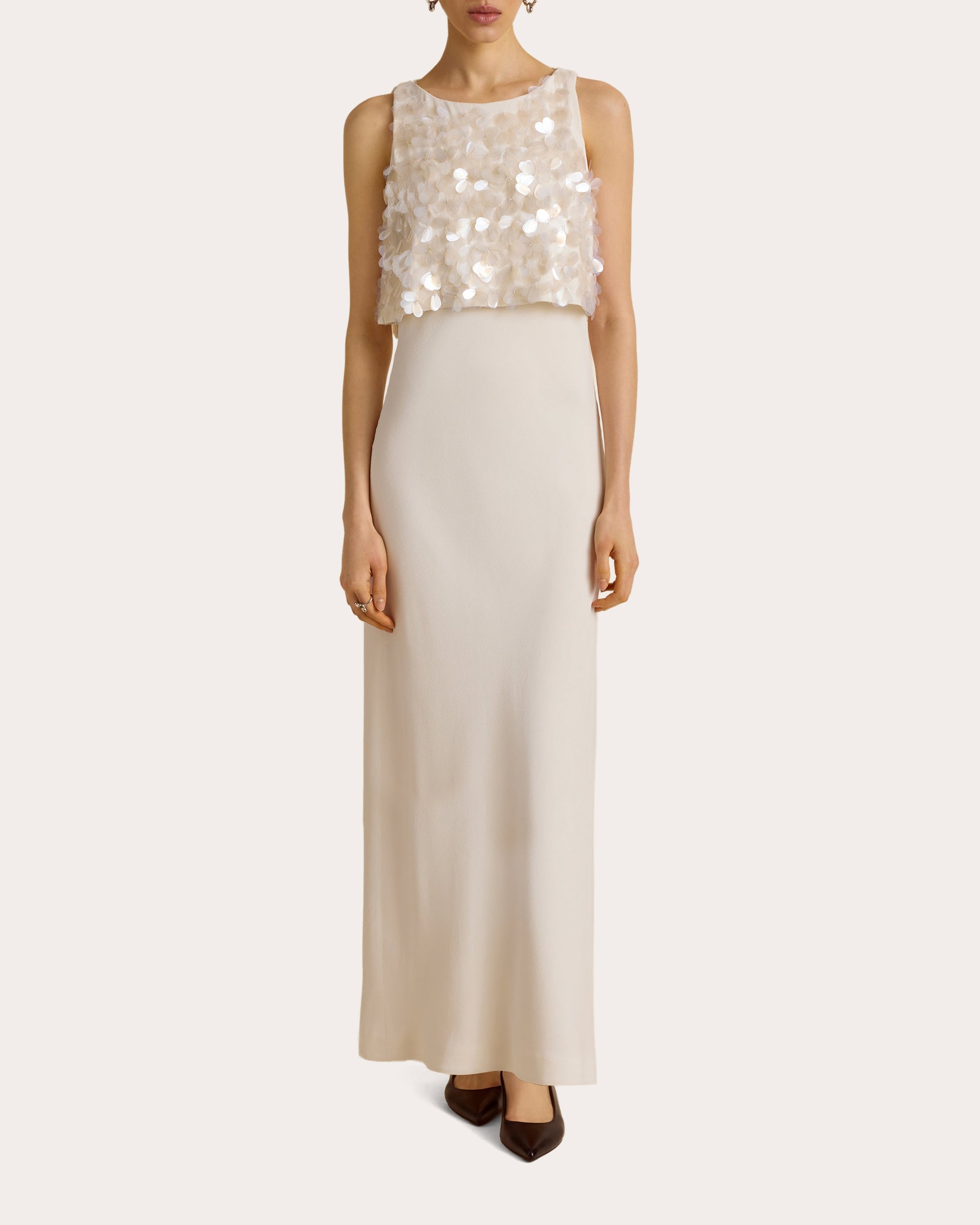Sequin Paillette Crepe Bias Column Dress