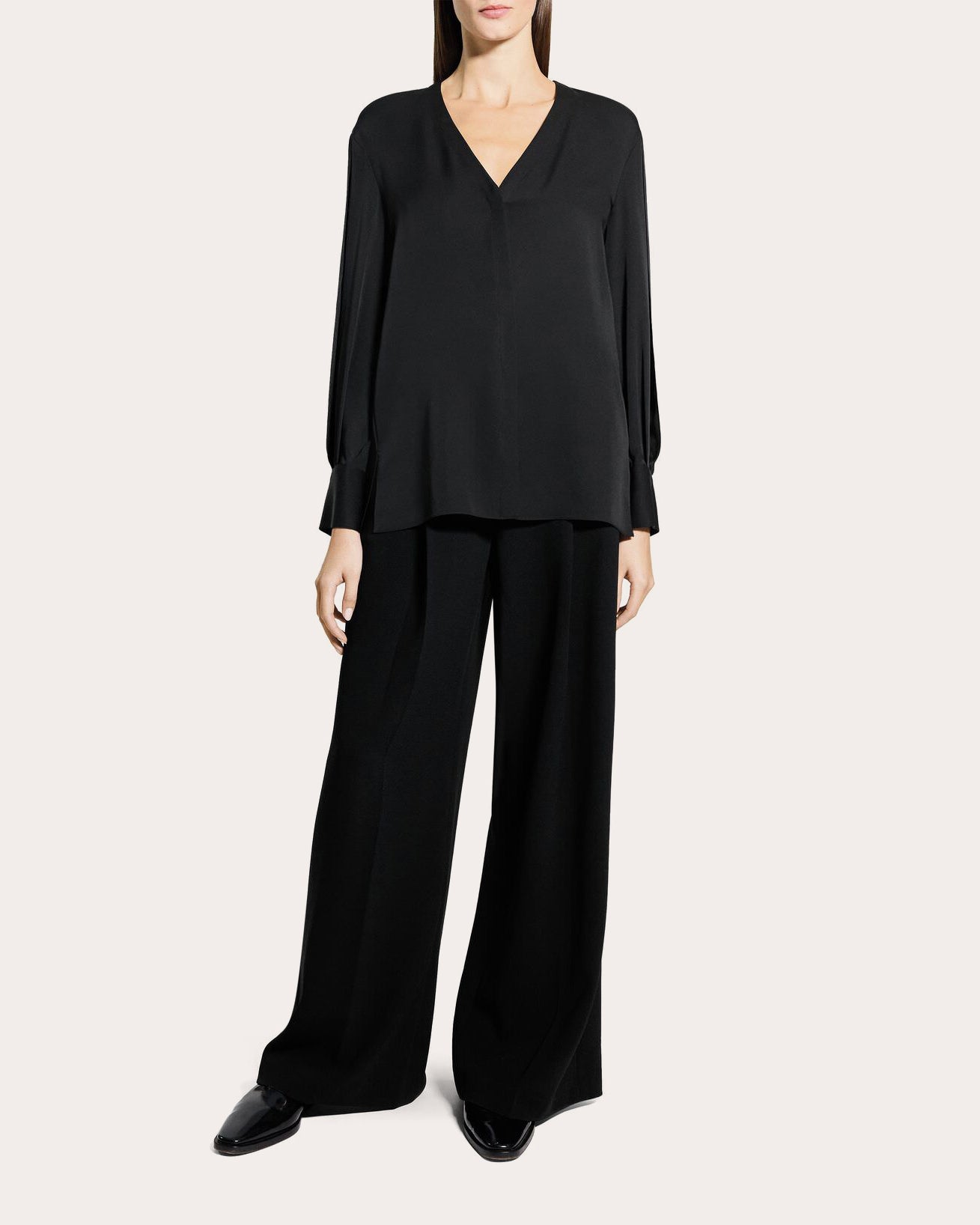 Silk Georgette Blouson-Sleeve Blouse