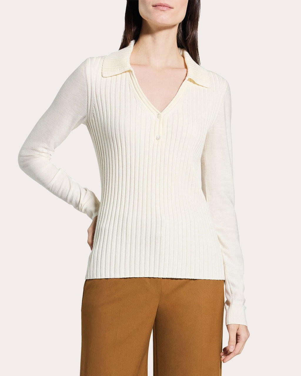 Ribbed Wool Collared Polo Sweater