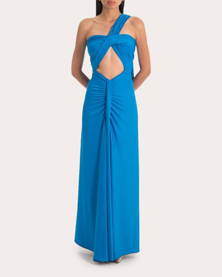 Daila Ruched Jersey Draped Cutout Gown
