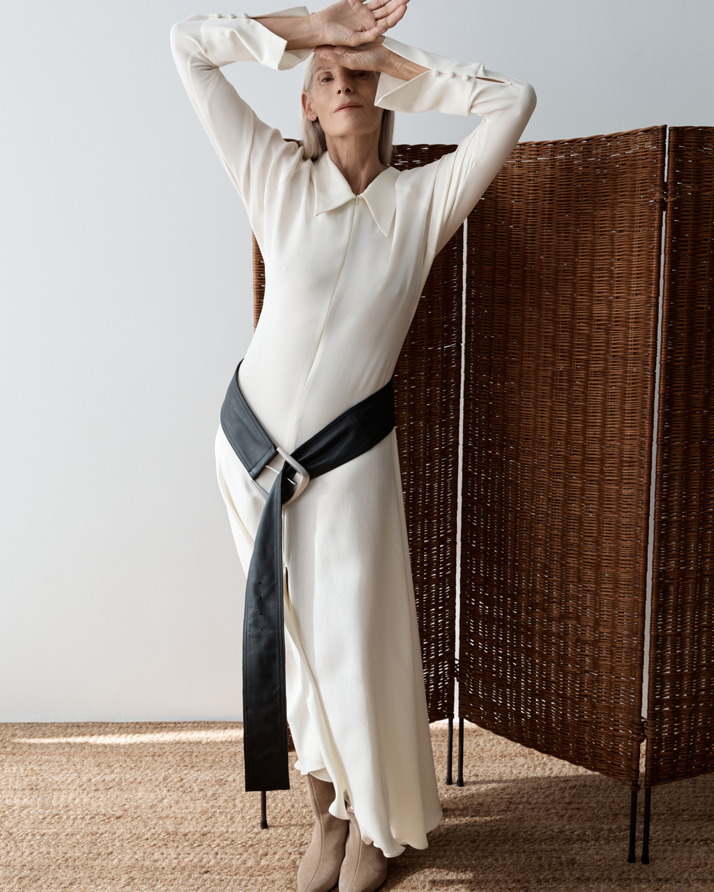 Lea Silk Crepe Collared A-Line Dress