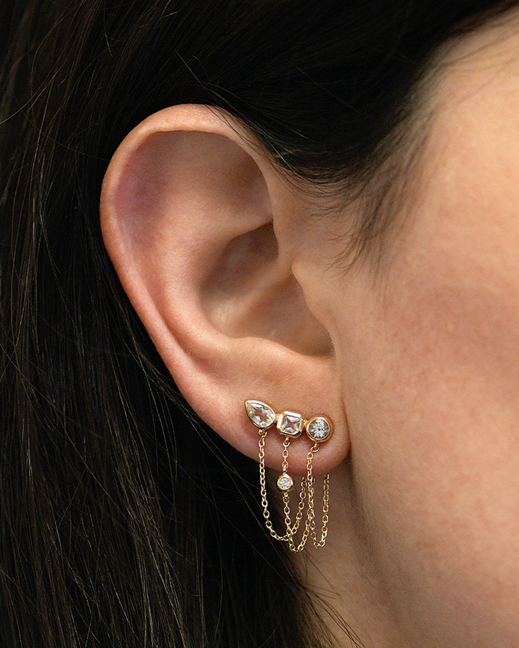 Diamond & Topaz Cléo Jaeda Chain Stud Earrings