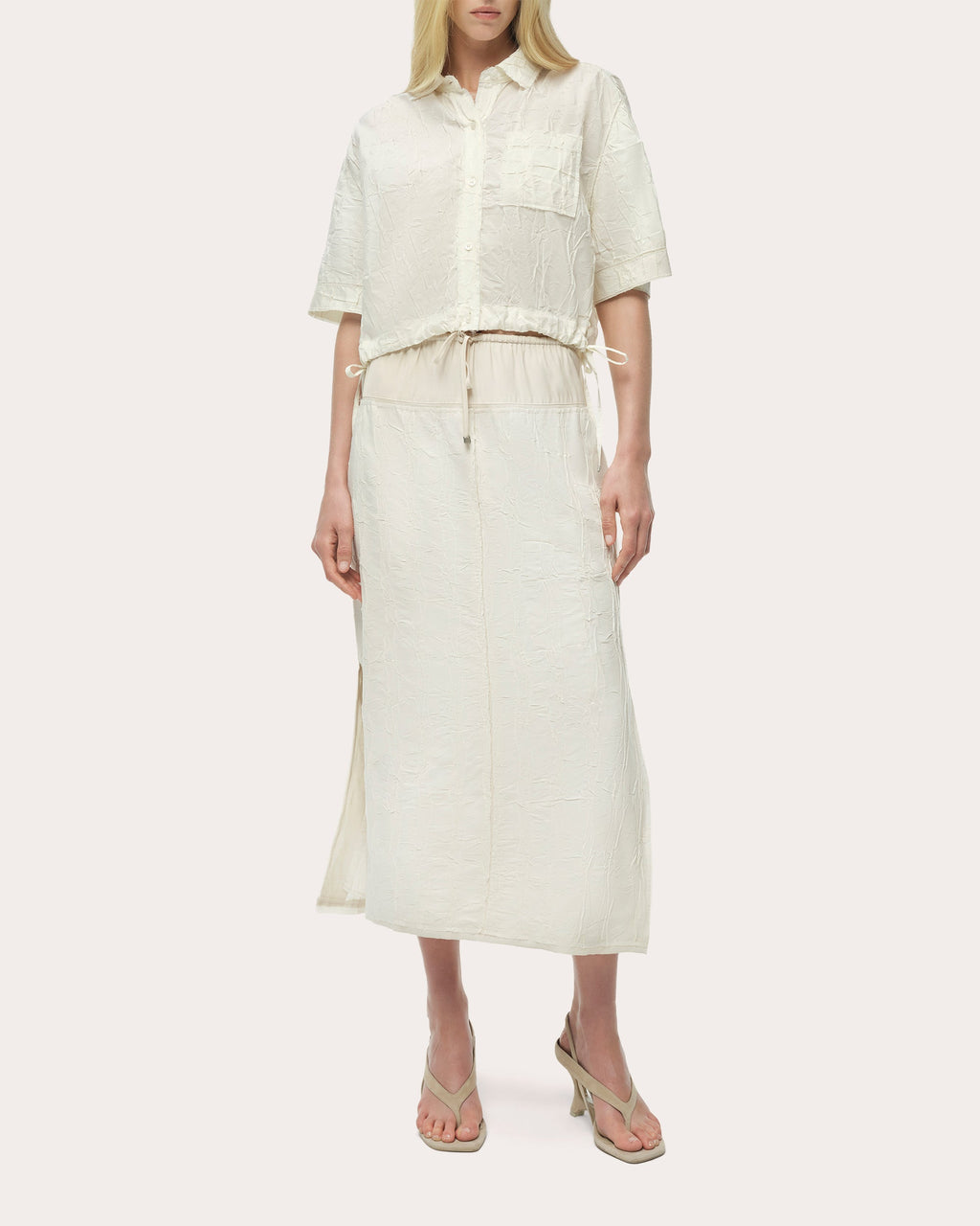 Huxen Textured Wave Drawstring Midi Skirt