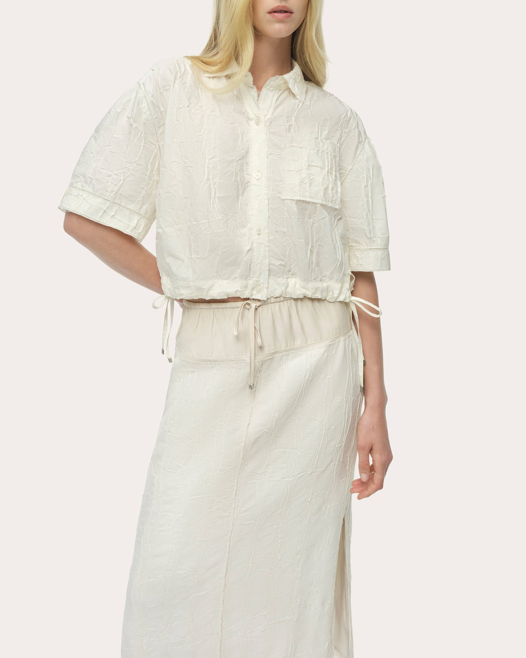 Huxen Textured Wave Drawstring Midi Skirt