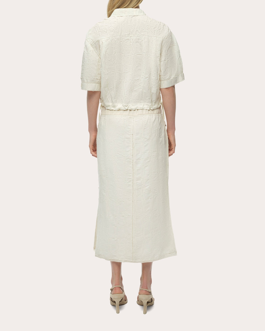 Huxen Textured Wave Drawstring Midi Skirt