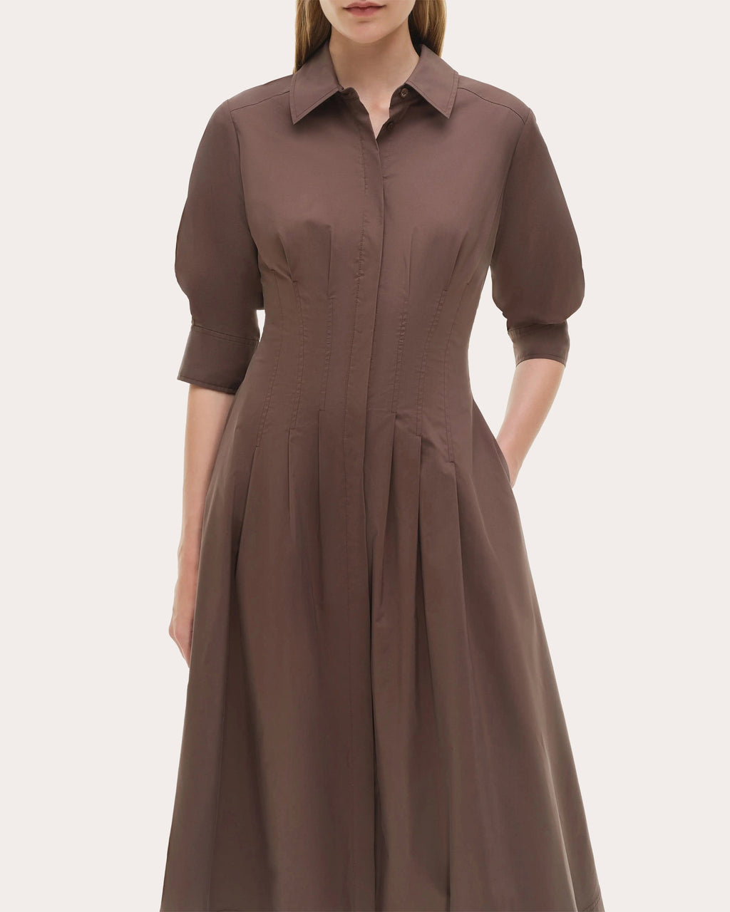 Jazz Pleated Poplin Midi Shirt Dress