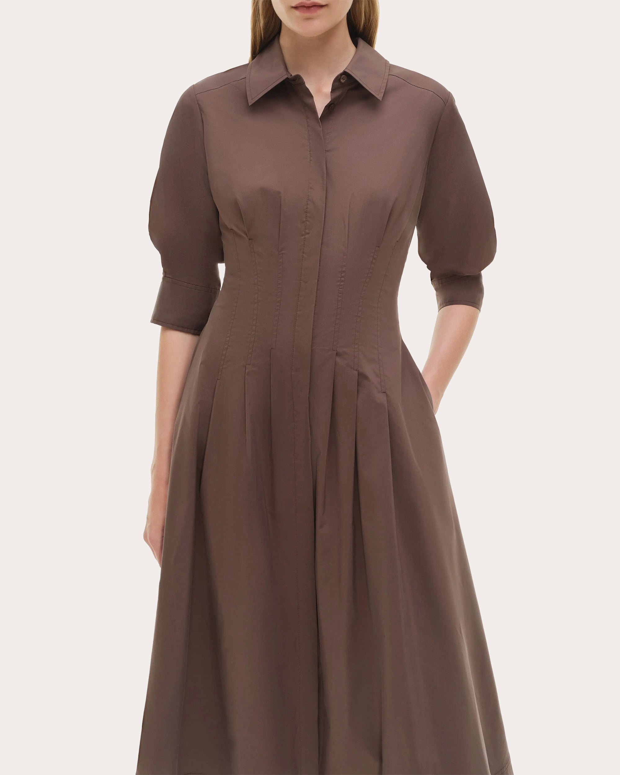 Jazz Pleated Poplin Midi Shirt Dress