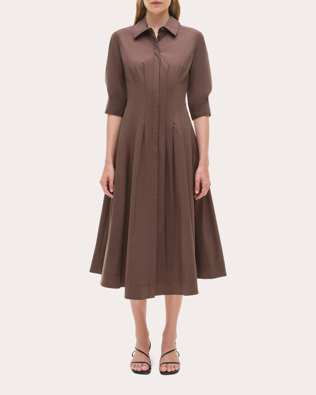 Jazz Pleated Poplin Midi Shirt Dress