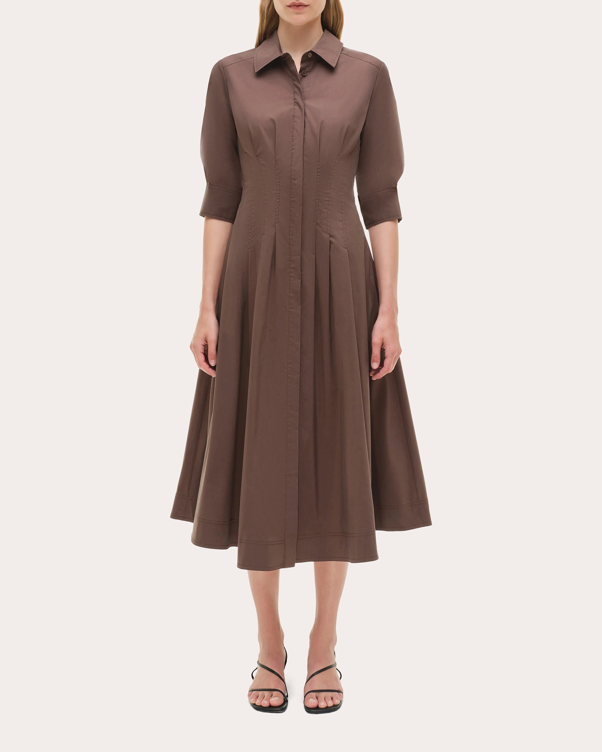 Jazz Pleated Poplin Midi Shirt Dress