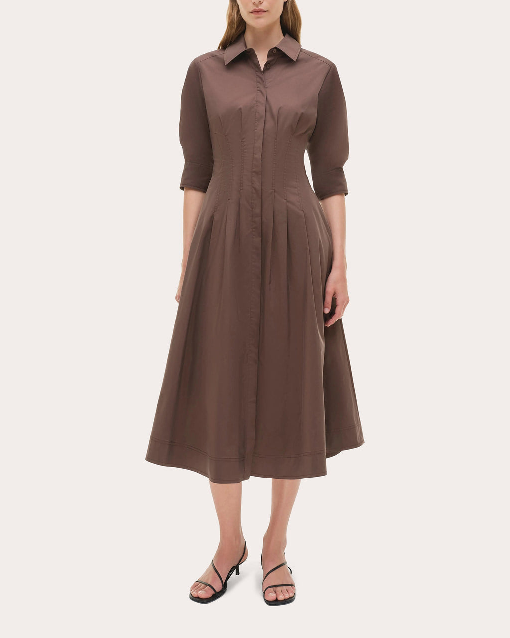 Jazz Pleated Poplin Midi Shirt Dress