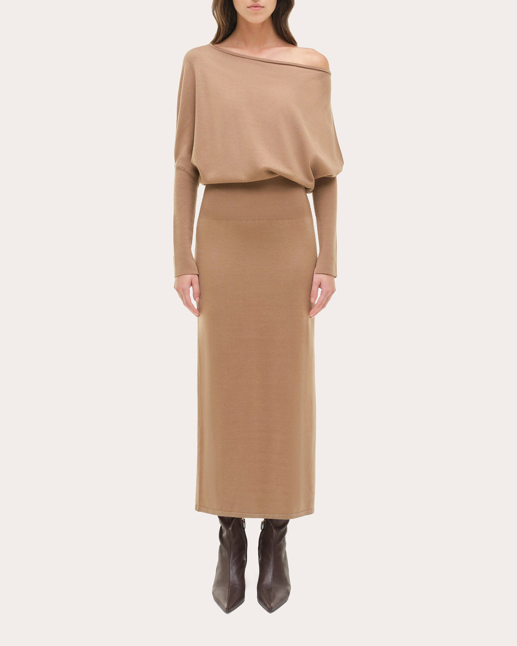 Janese Knit Wool Draped Midi Dress