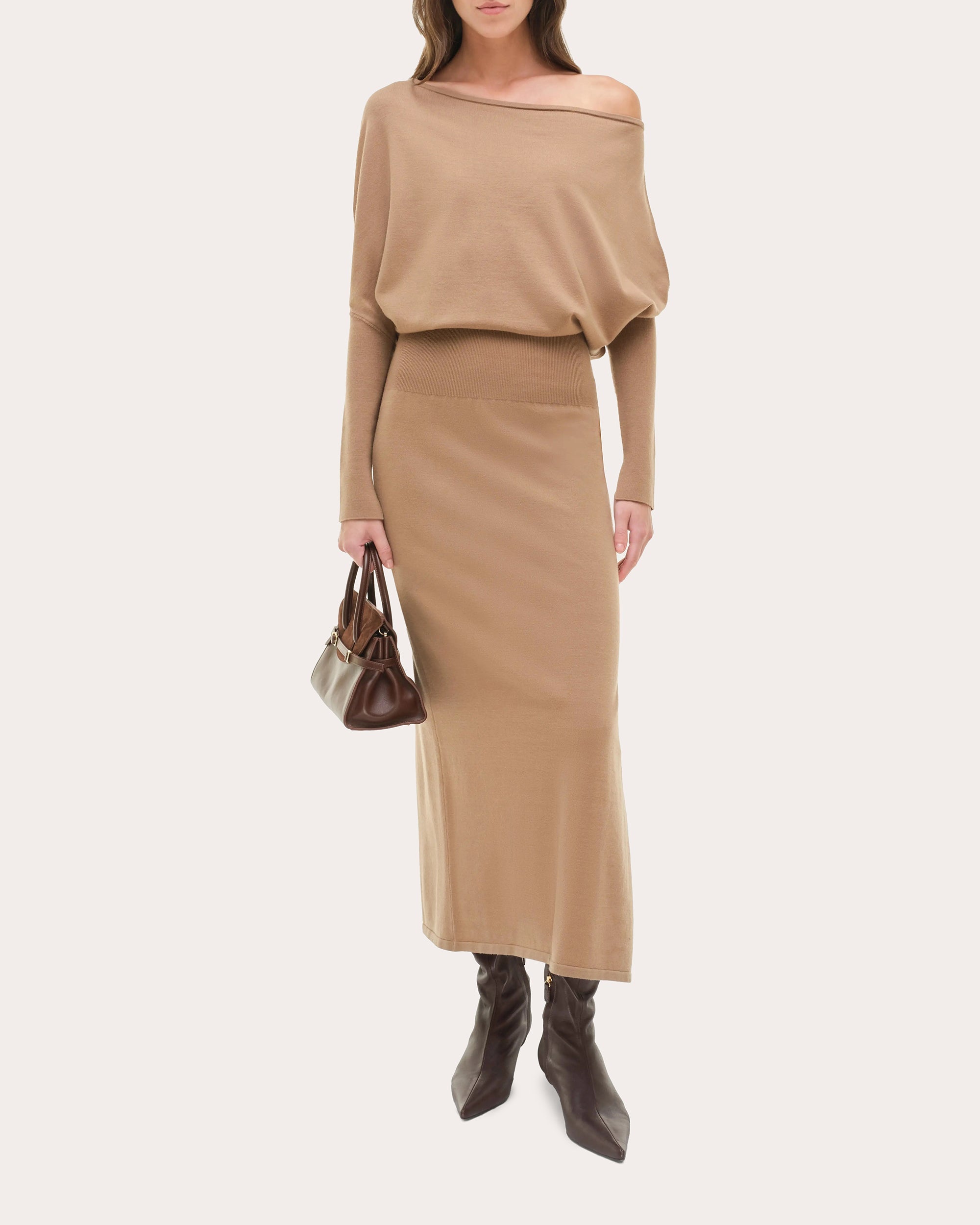 Janese Knit Wool Draped Midi Dress