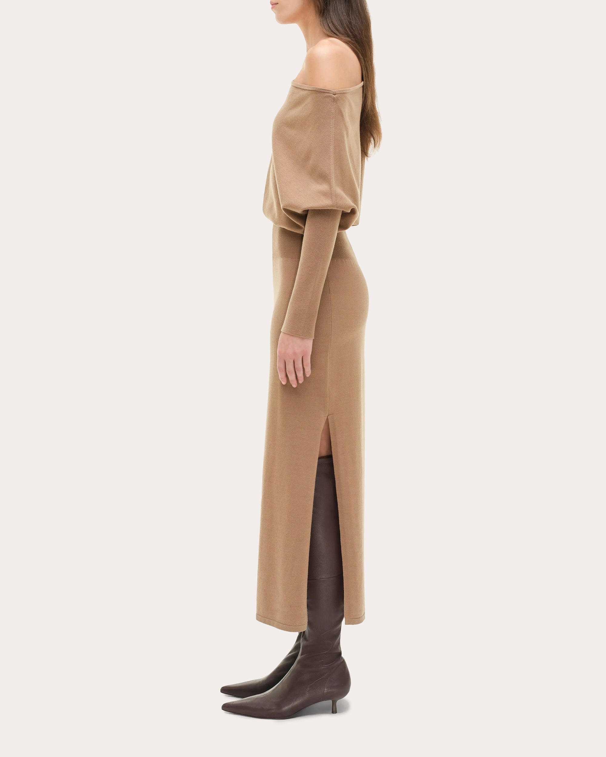 Janese Knit Wool Draped Midi Dress