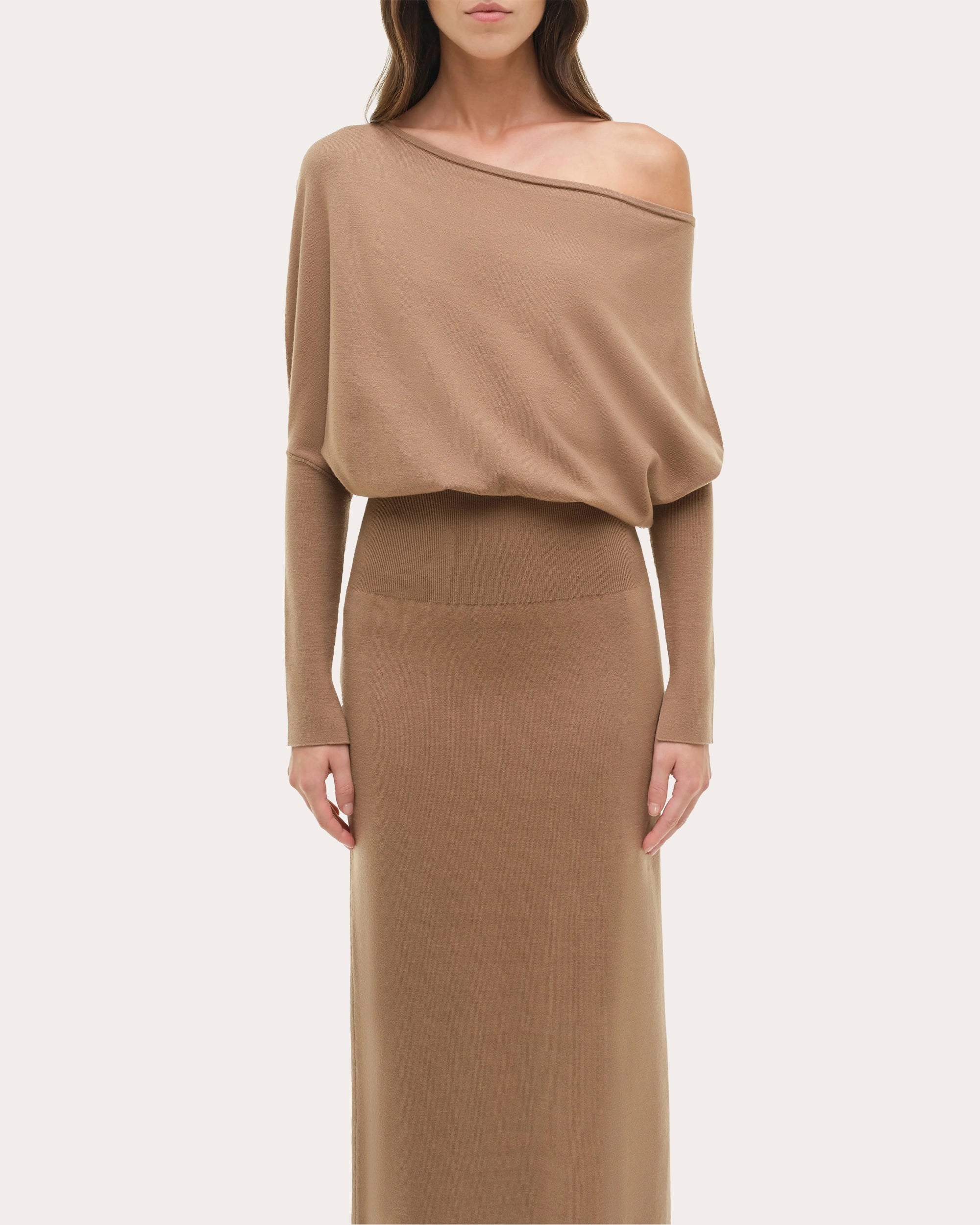 Janese Knit Wool Draped Midi Dress