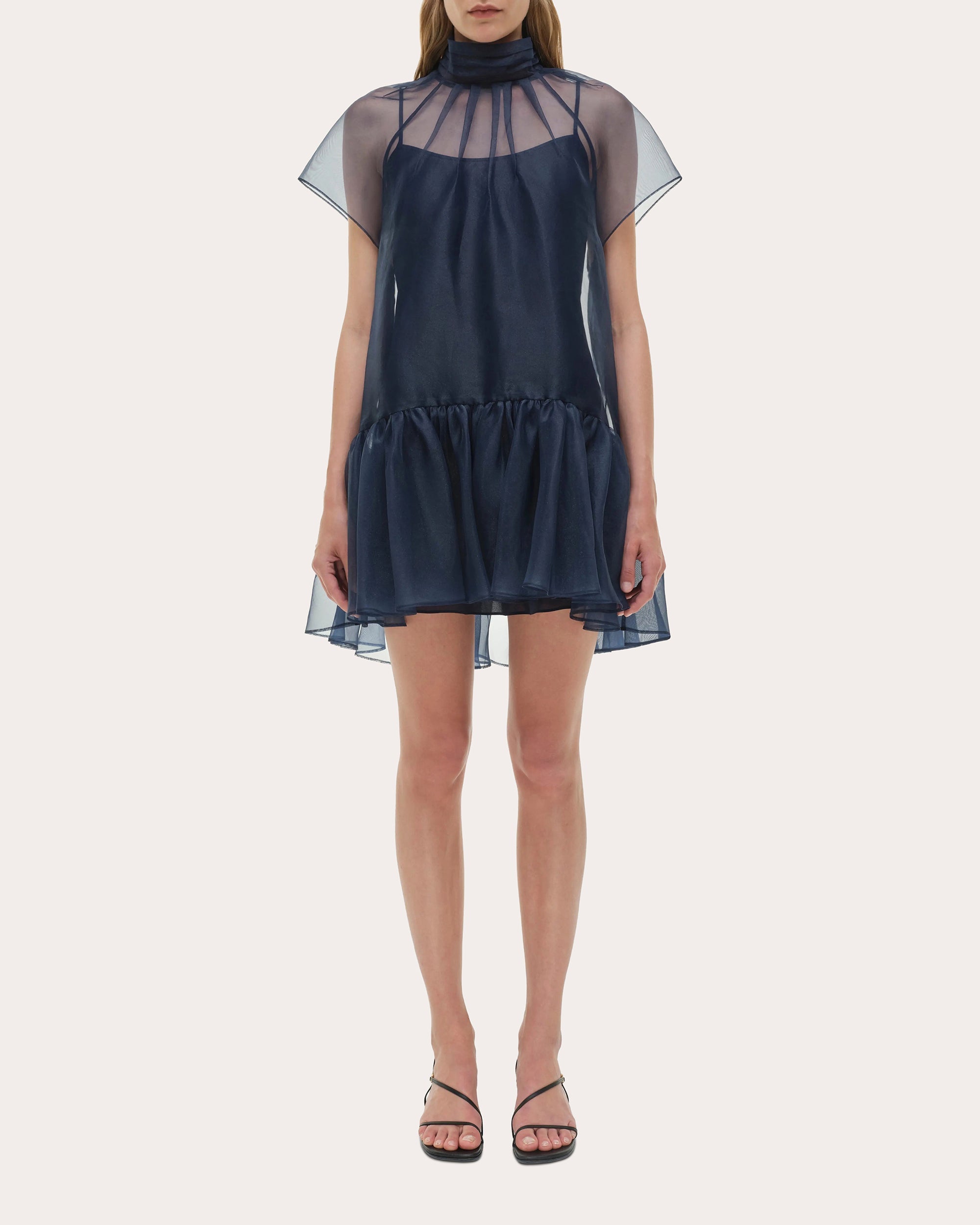 Beaux Organza Gathered Drop-Waist Mini Dress