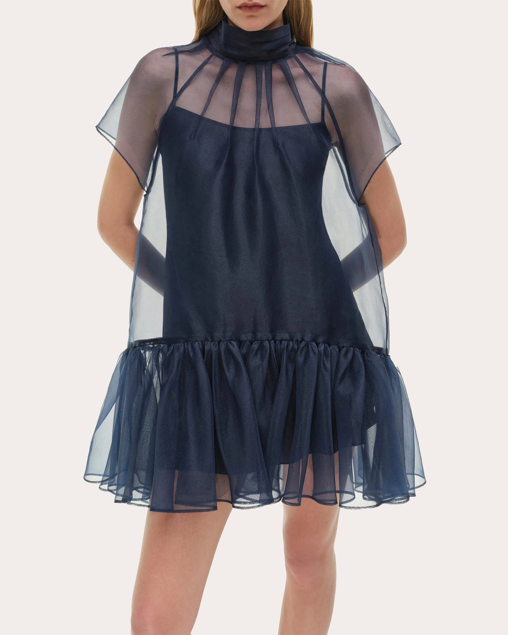 Beaux Organza Gathered Drop-Waist Mini Dress