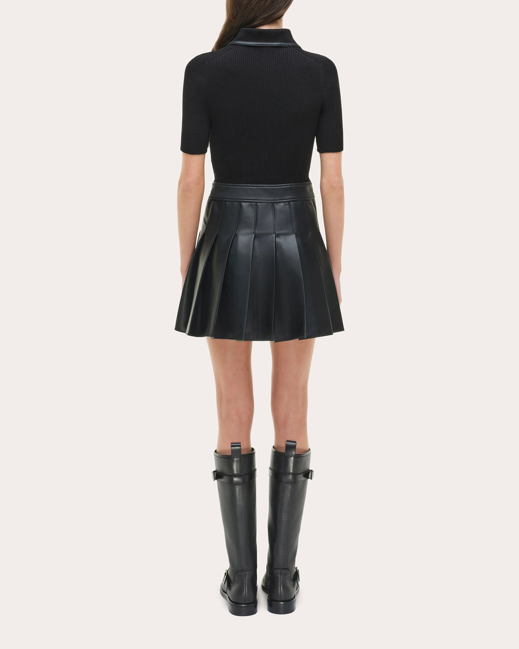 Linnie Knit Faux Leather Combo Pleated Mini Dress