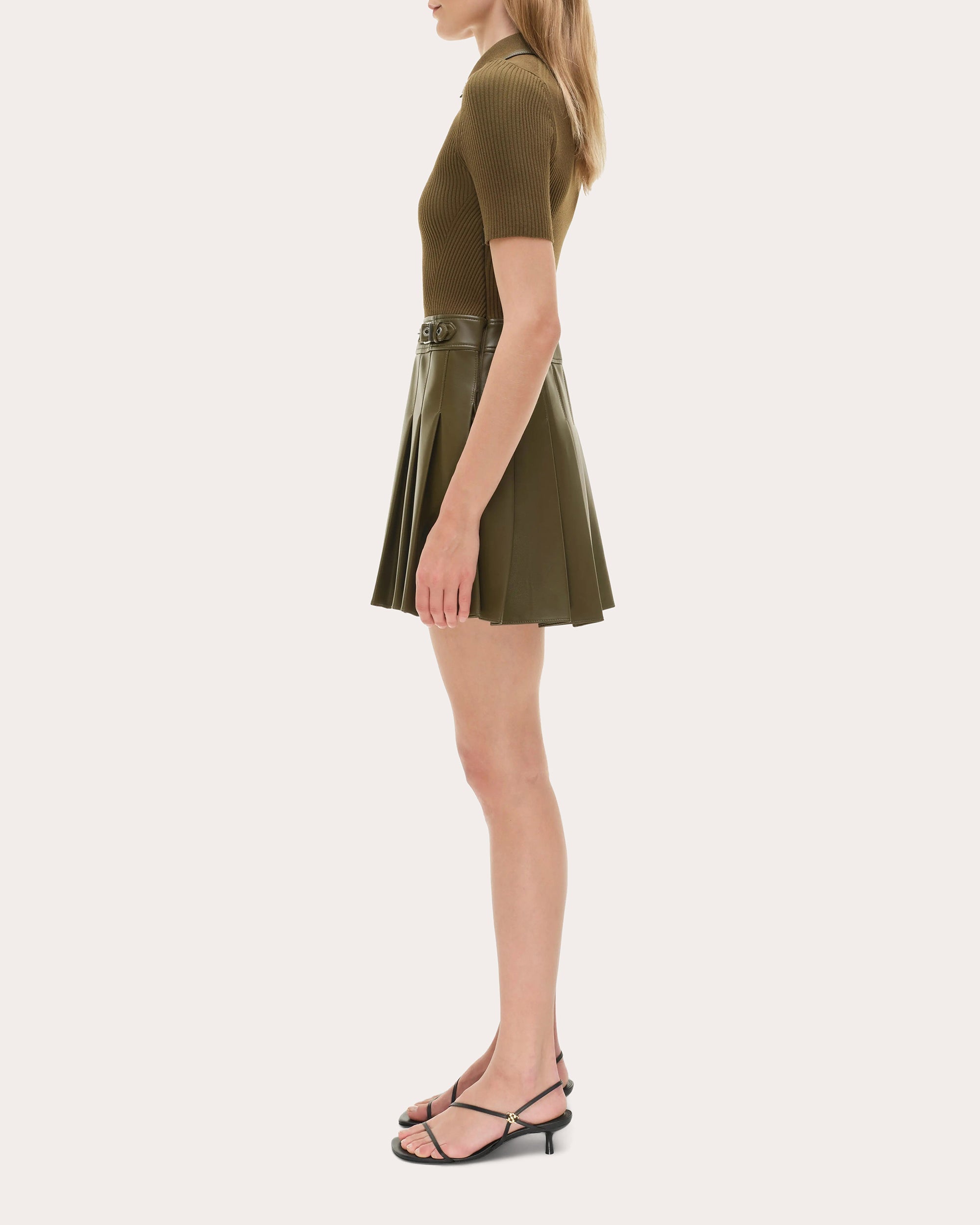 Linnie Knit Faux Leather Combo Pleated Mini Dress