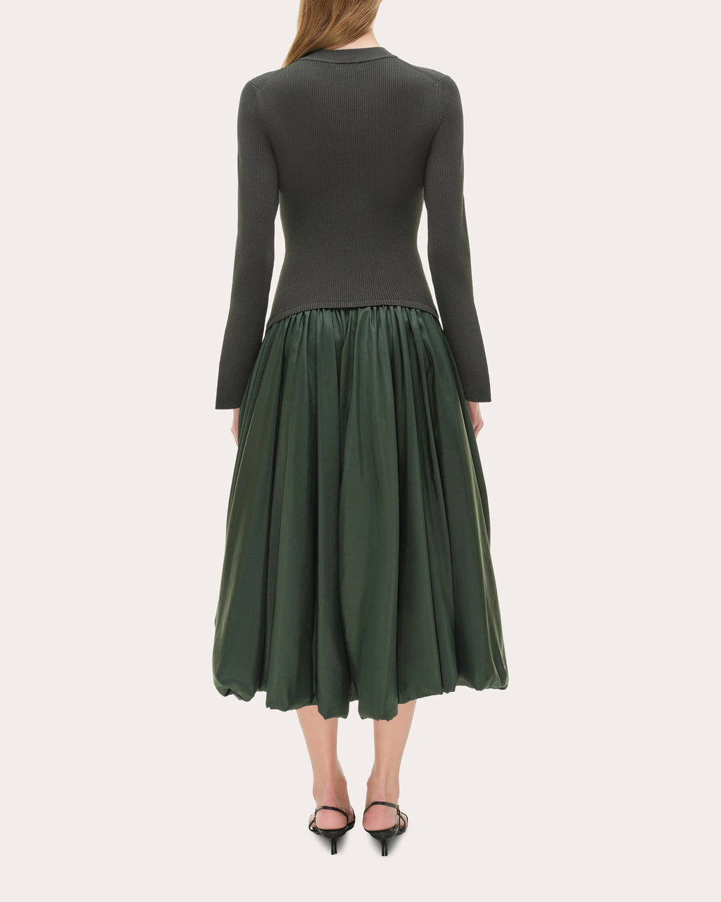 Kenlie Knit Taffeta Combo Gathered Midi Dress