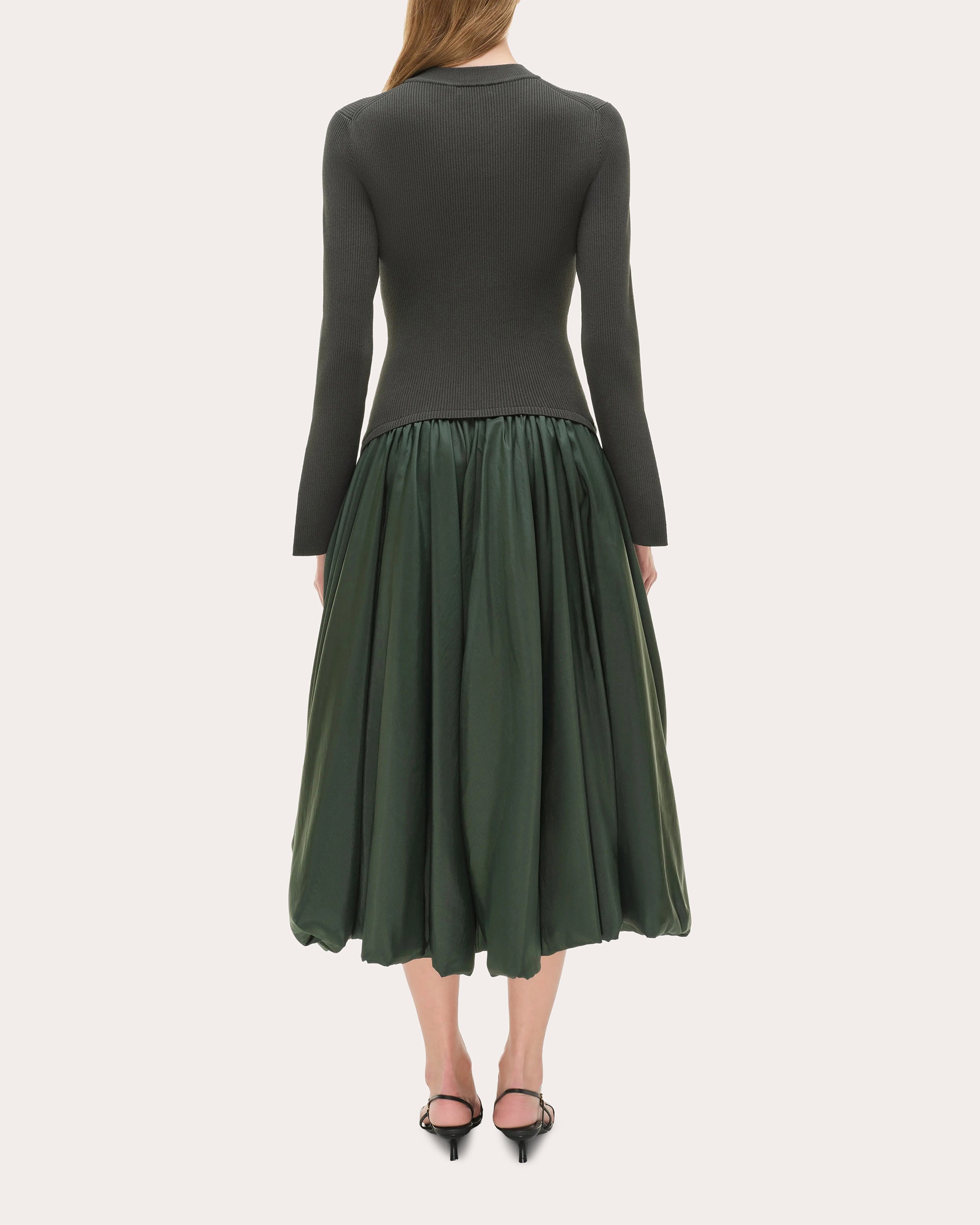 Kenlie Knit Taffeta Combo Gathered Midi Dress