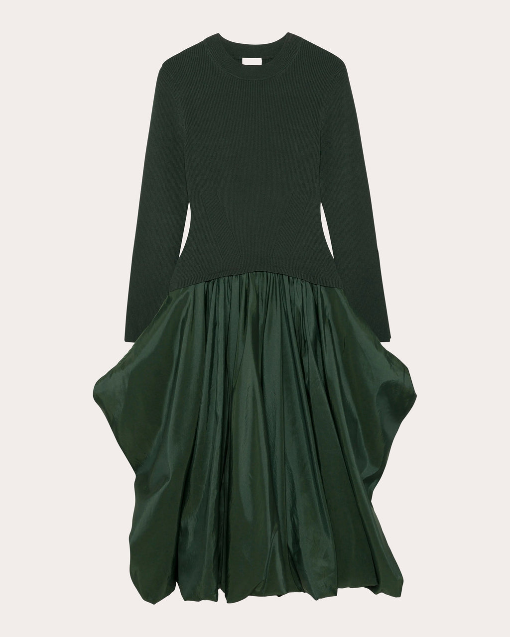 Kenlie Knit Taffeta Combo Gathered Midi Dress
