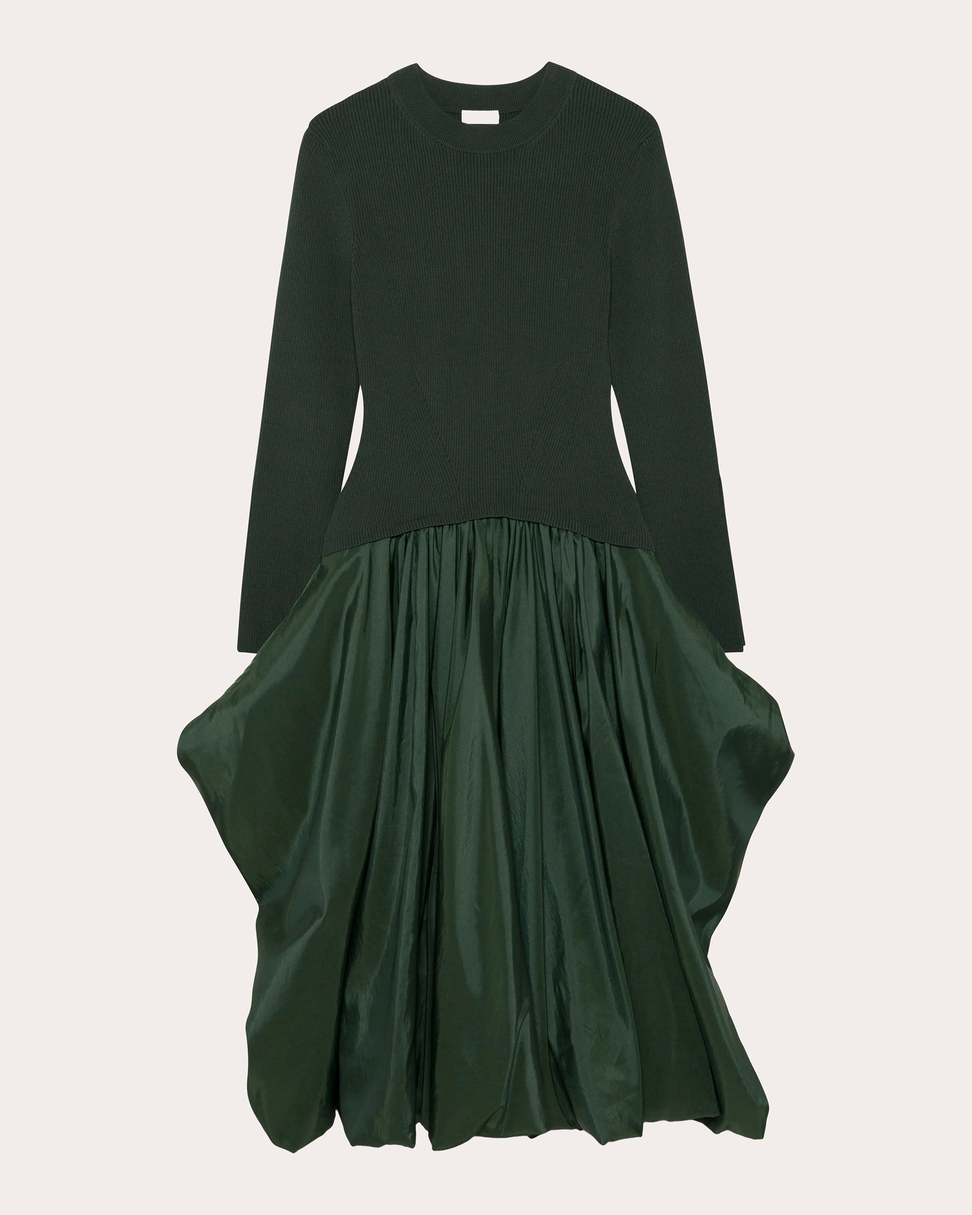 Kenlie Knit Taffeta Combo Gathered Midi Dress
