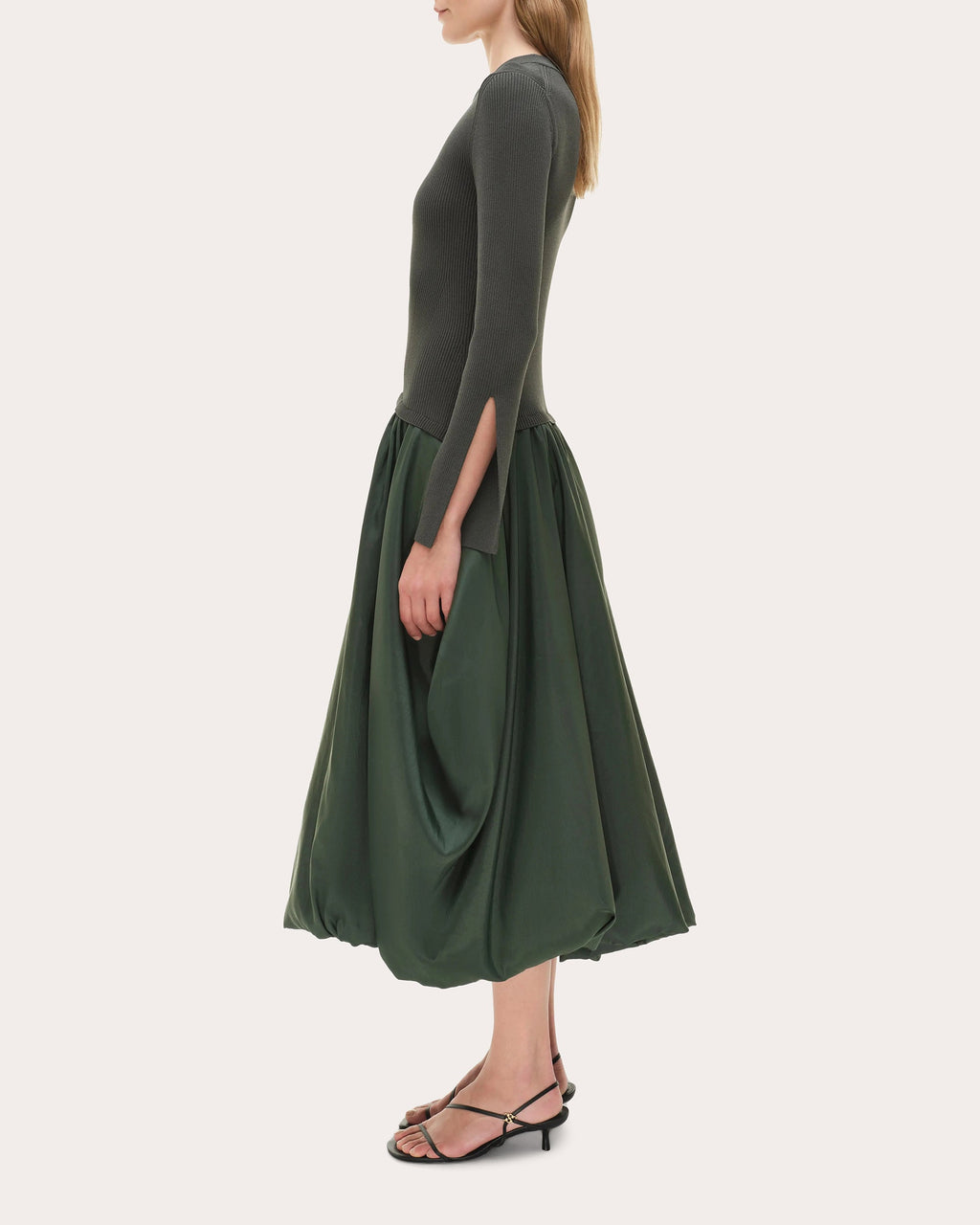 Kenlie Knit Taffeta Combo Gathered Midi Dress
