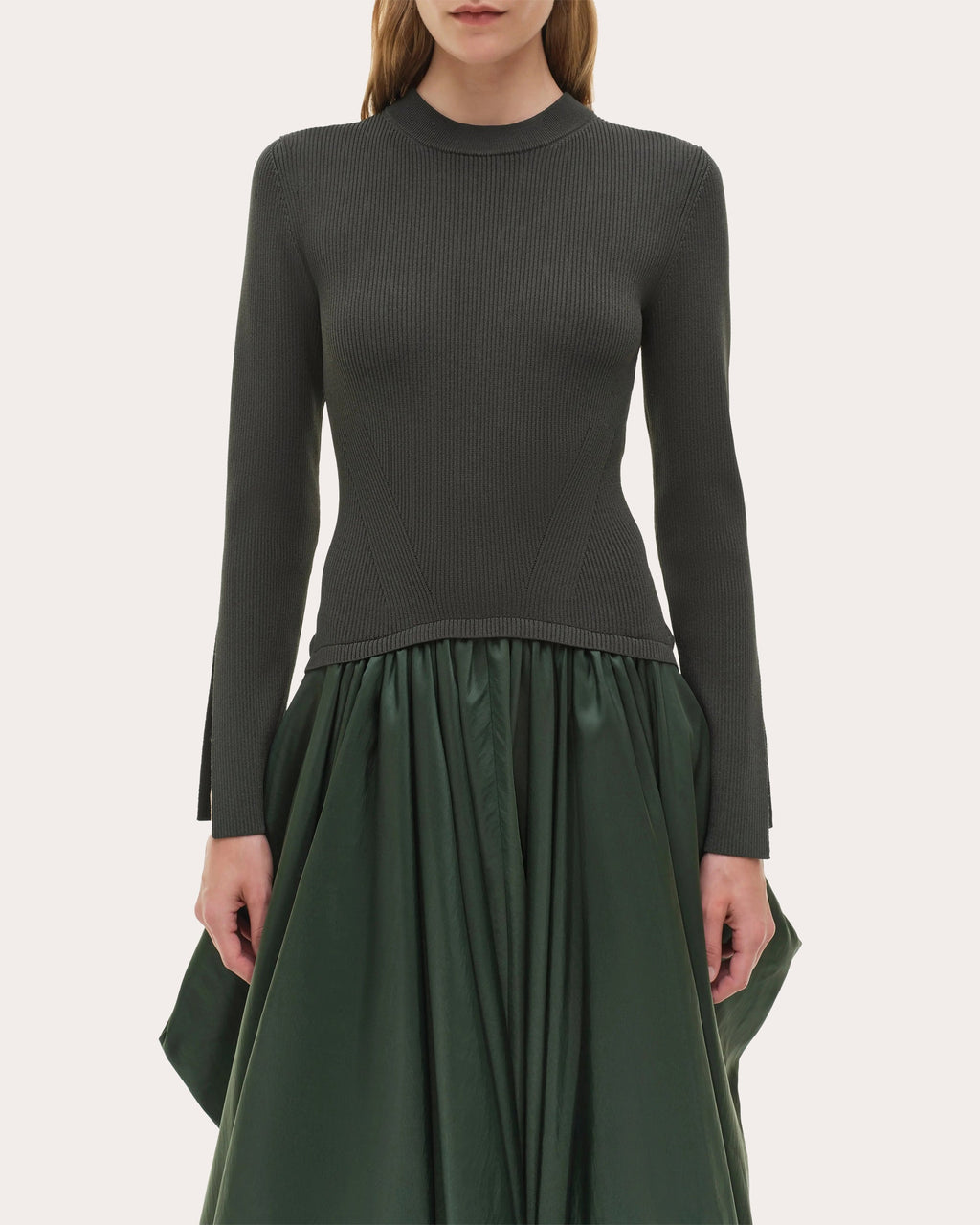 Kenlie Knit Taffeta Combo Gathered Midi Dress