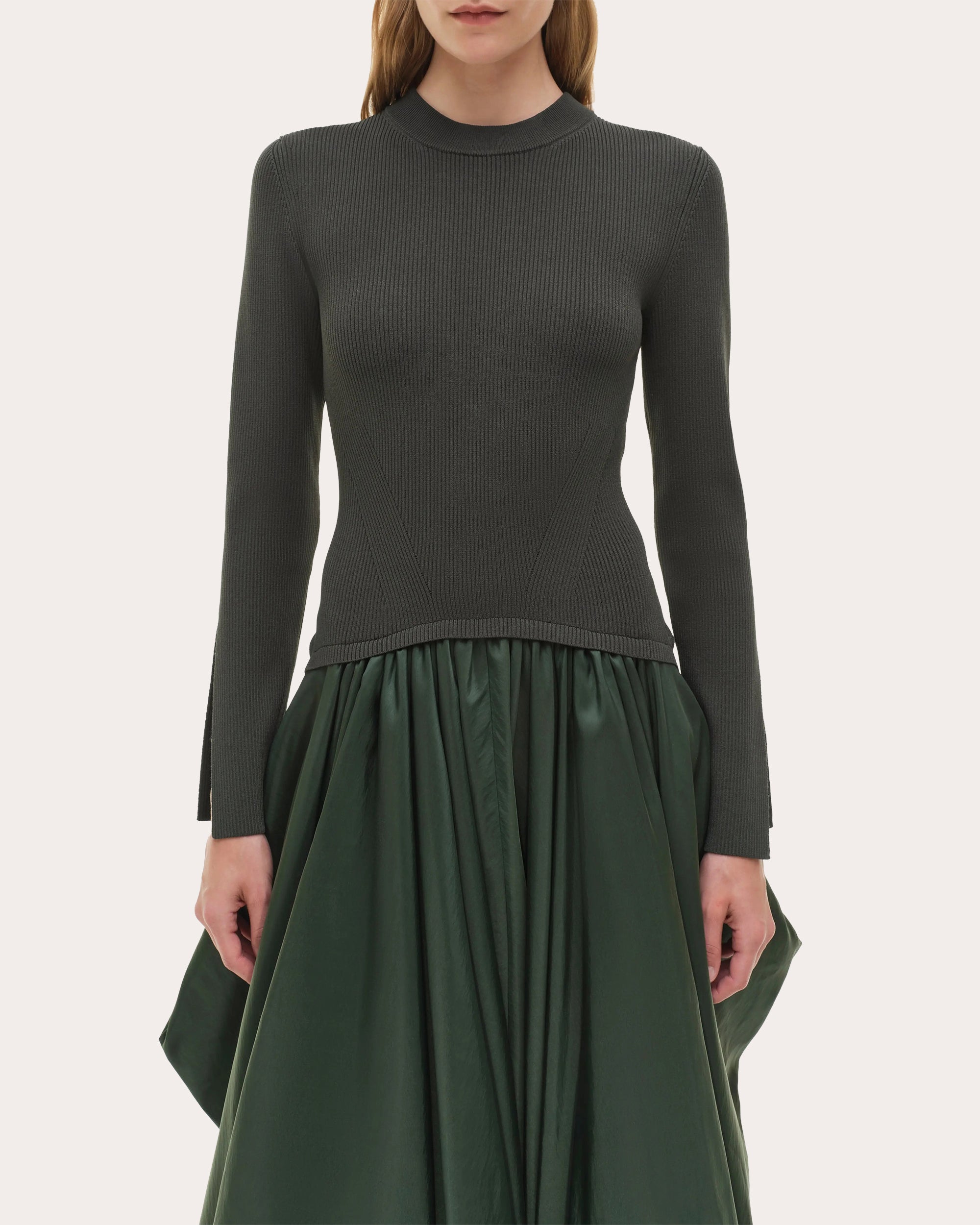 Kenlie Knit Taffeta Combo Gathered Midi Dress