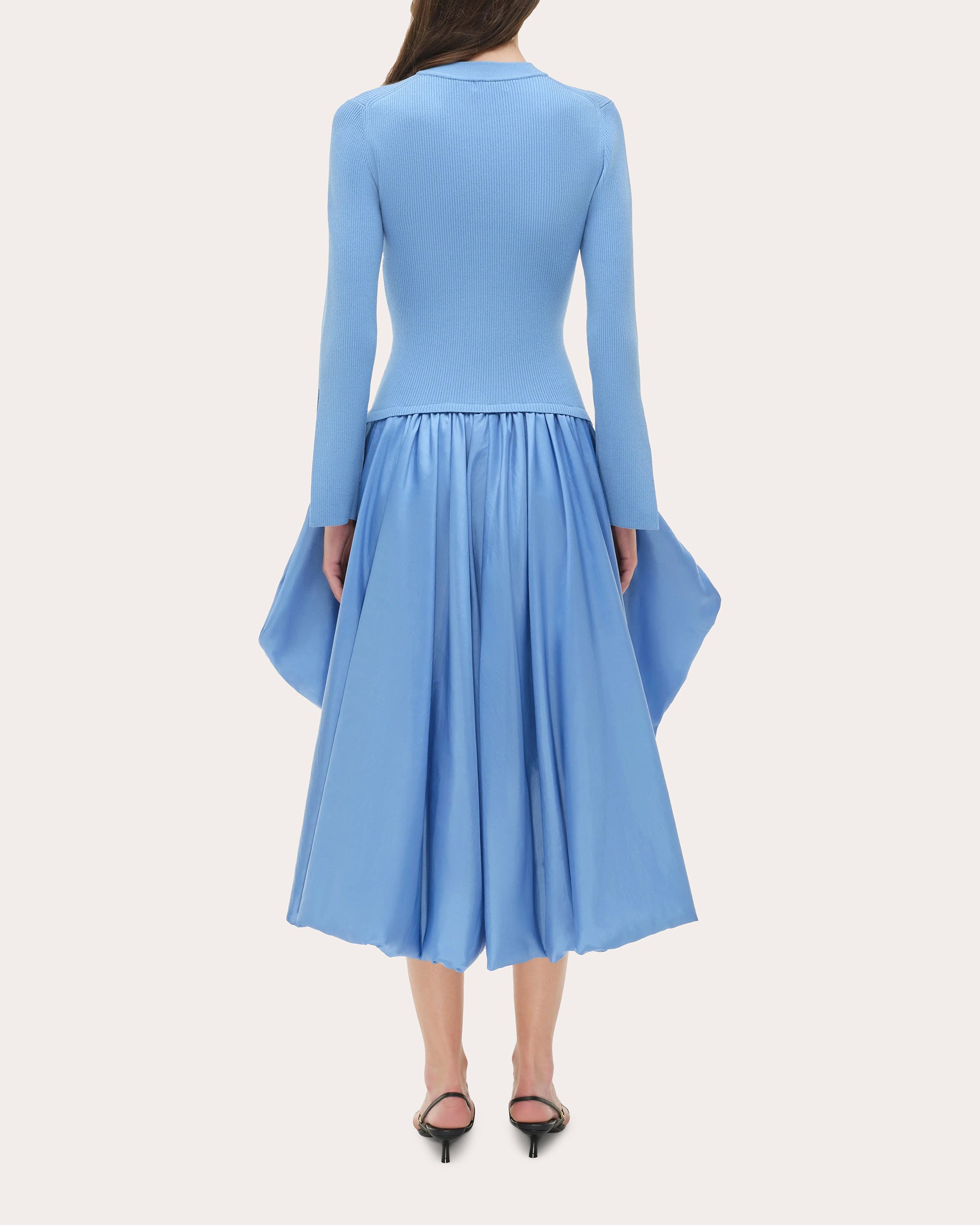 Kenlie Knit Taffeta Combo Gathered Midi Dress