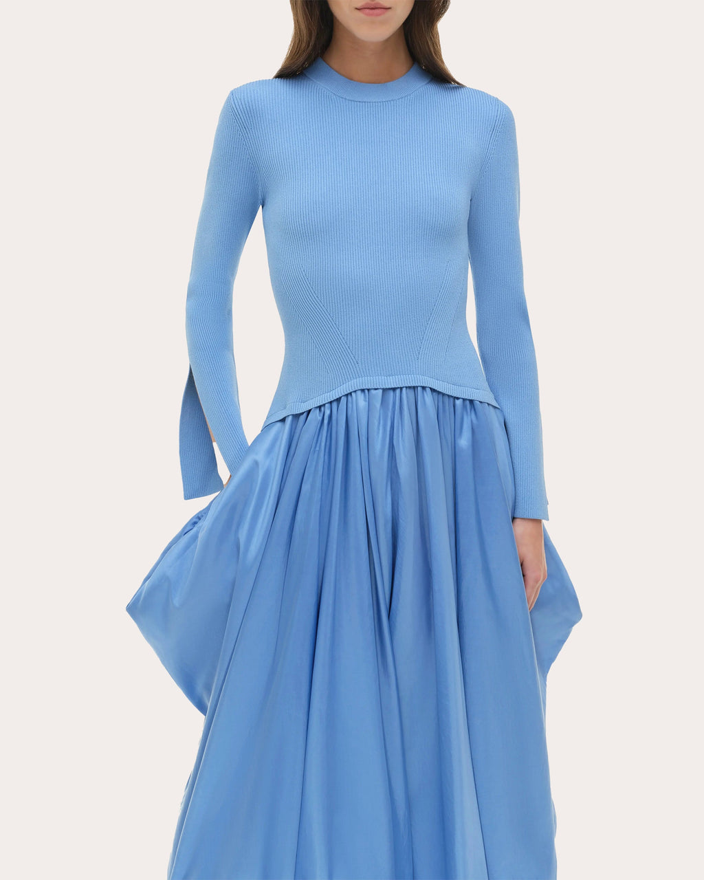 Kenlie Knit Taffeta Combo Gathered Midi Dress