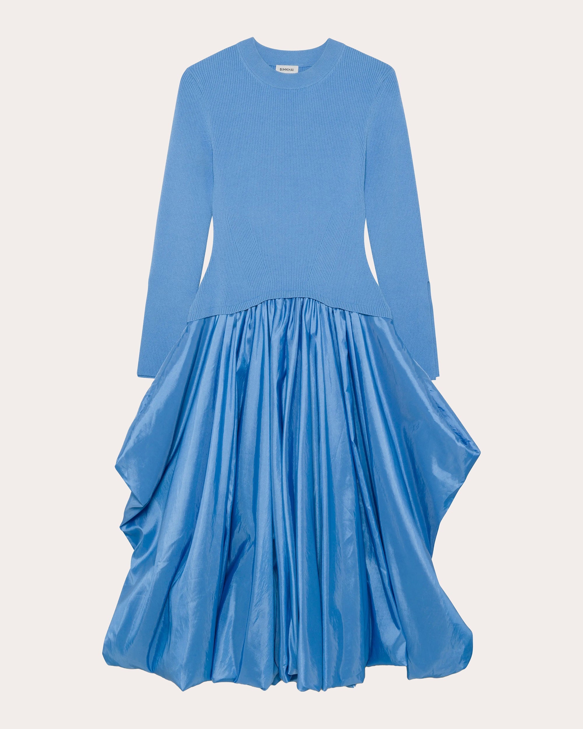 Kenlie Knit Taffeta Combo Gathered Midi Dress