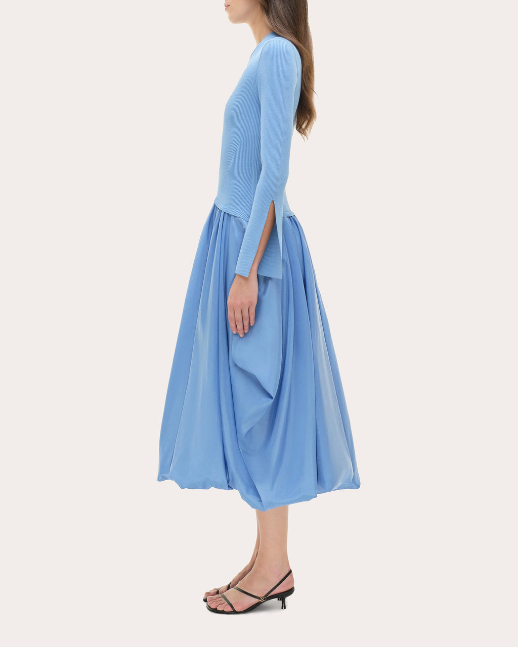 Kenlie Knit Taffeta Combo Gathered Midi Dress