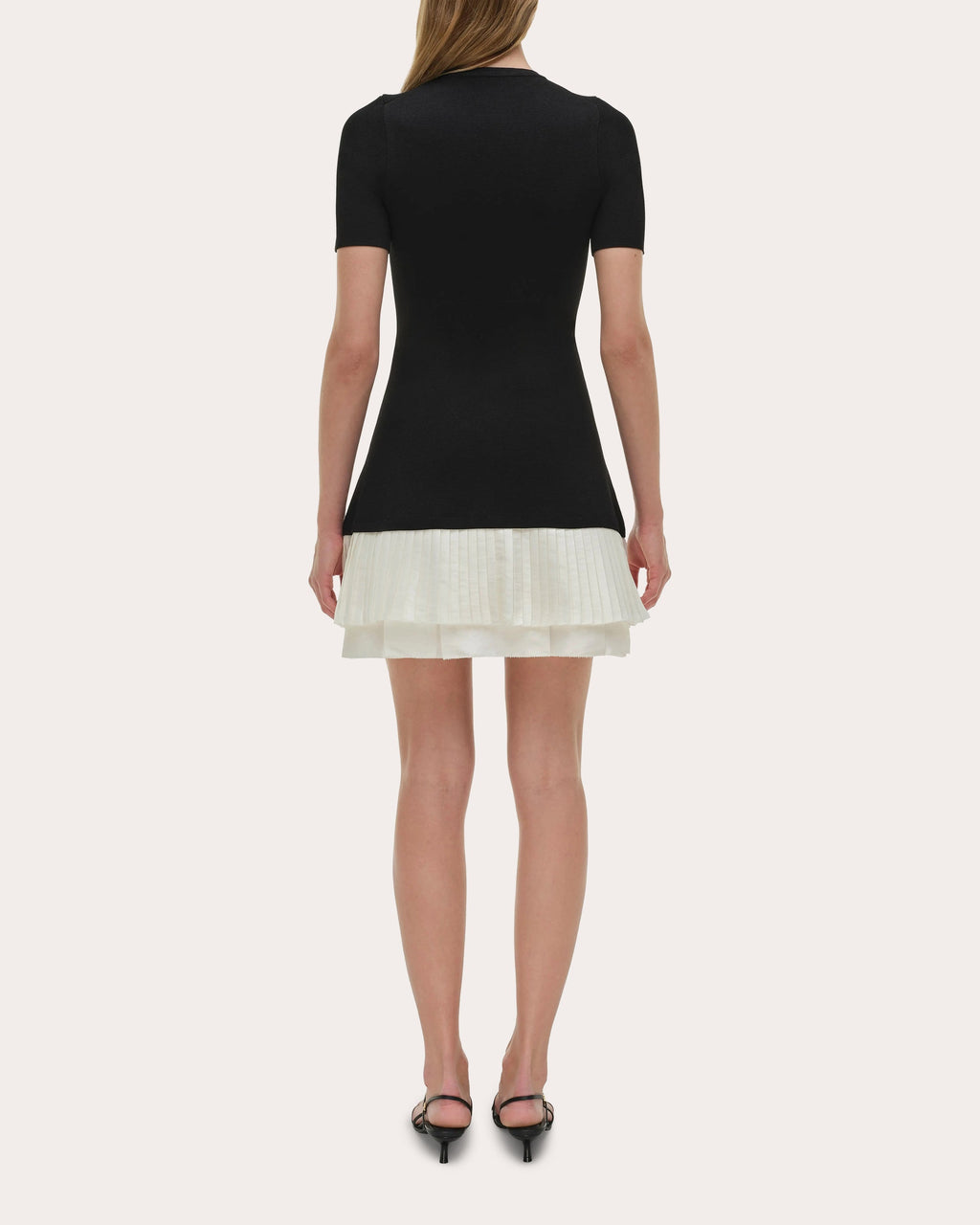 Lorin Knit Taffeta Combo Pleated Mini Dress
