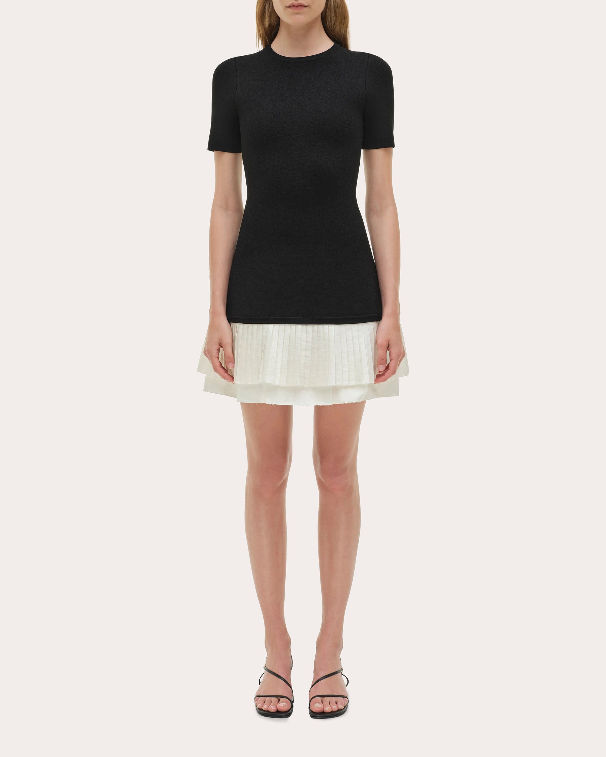 Lorin Knit Taffeta Combo Pleated Mini Dress