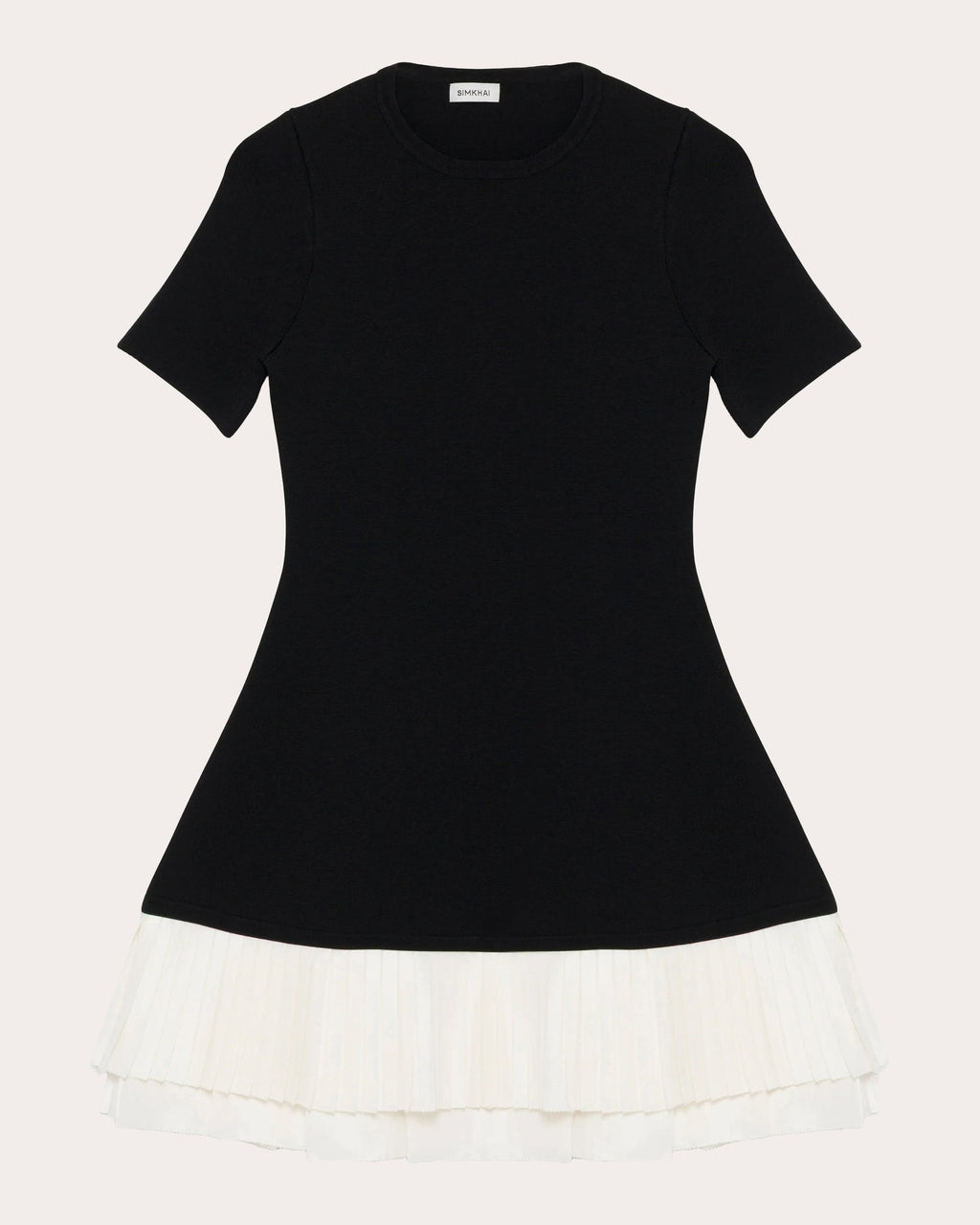 Lorin Knit Taffeta Combo Pleated Mini Dress