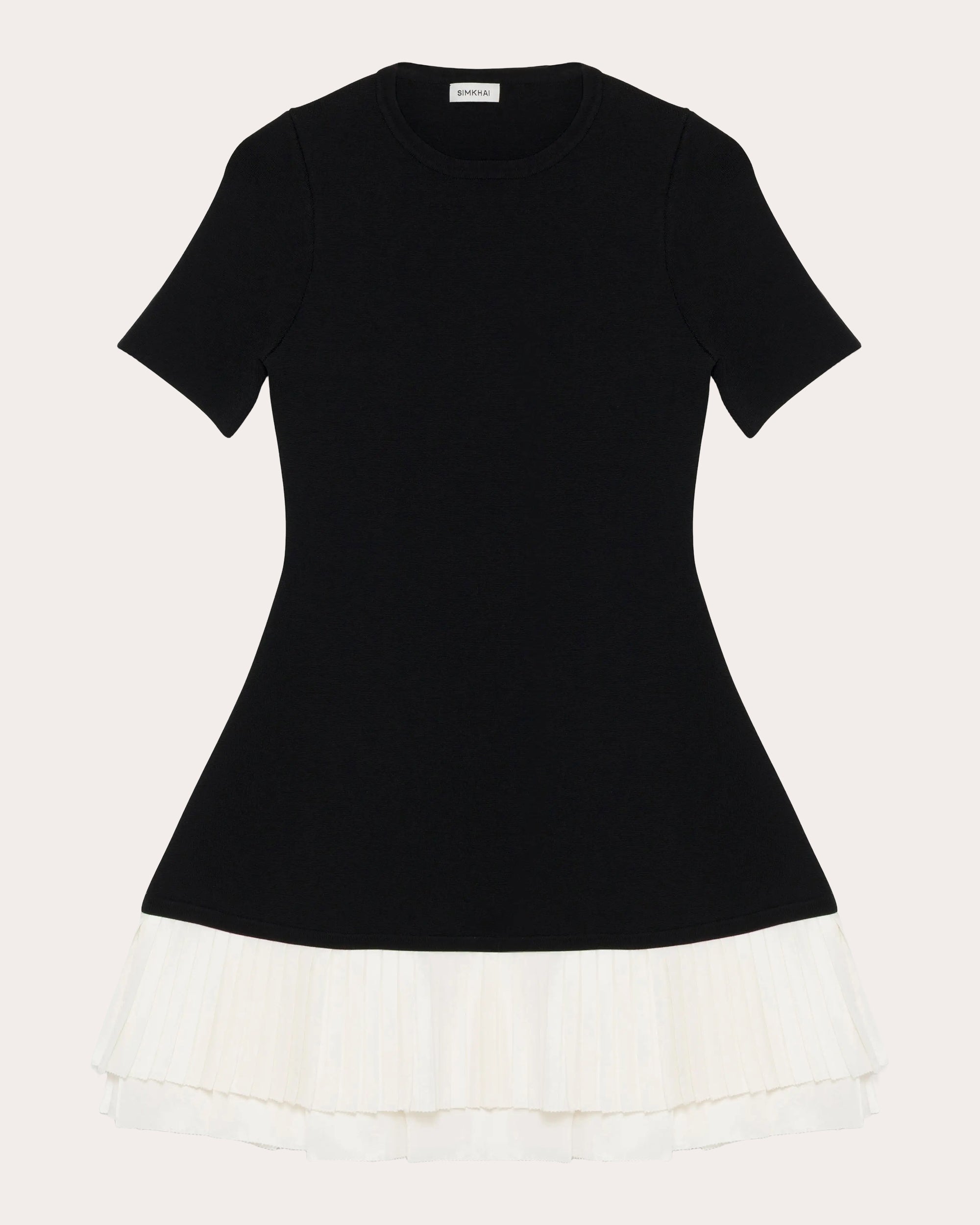 Lorin Knit Taffeta Combo Pleated Mini Dress