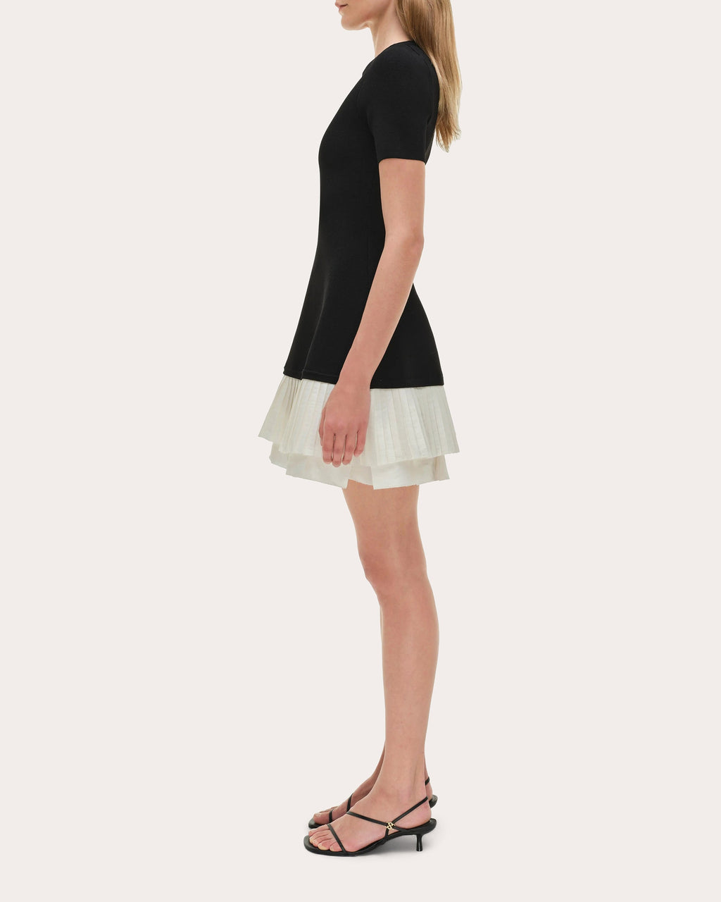 Lorin Knit Taffeta Combo Pleated Mini Dress