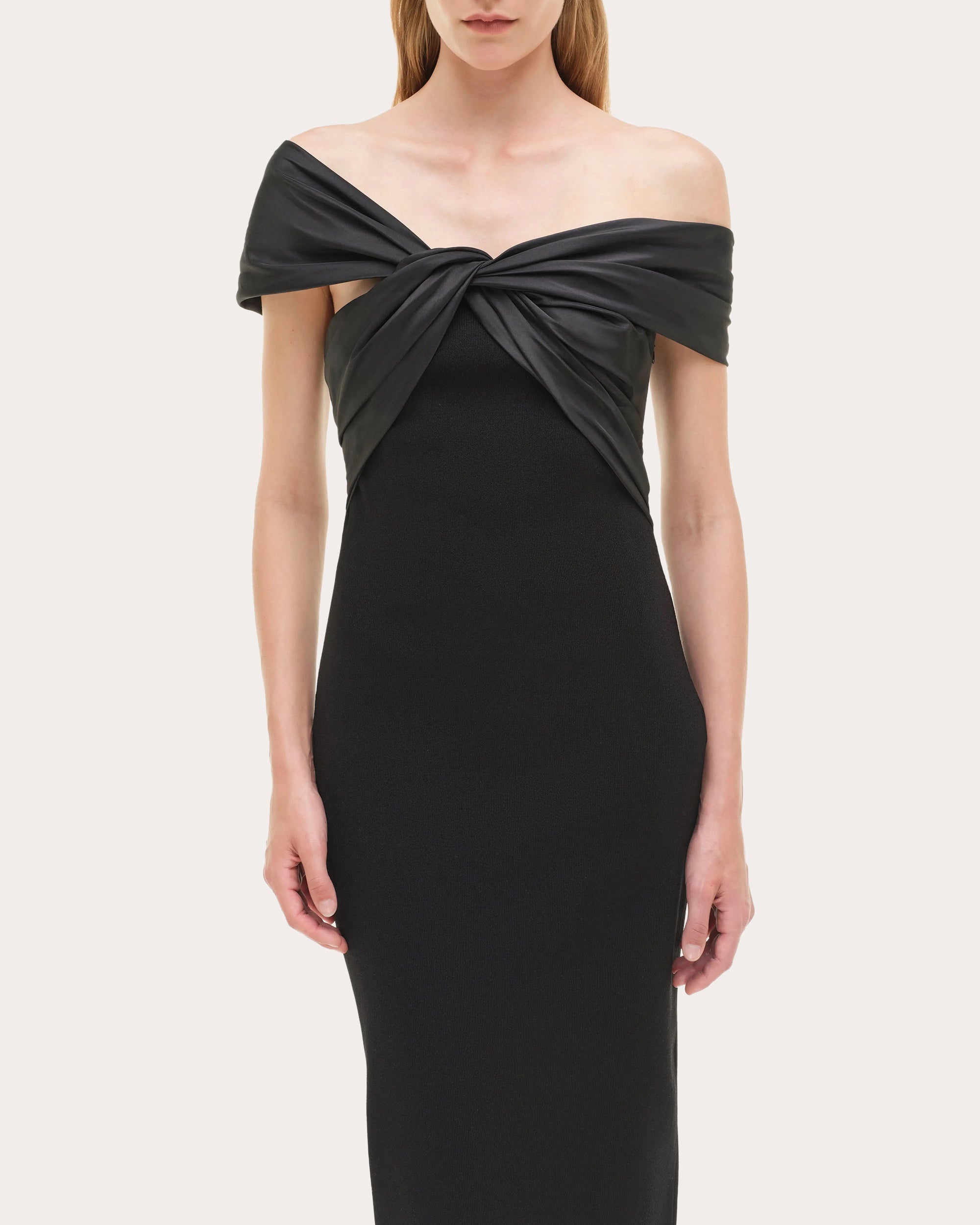 Mia Knit Taffeta Combo Knotted Midi Dress