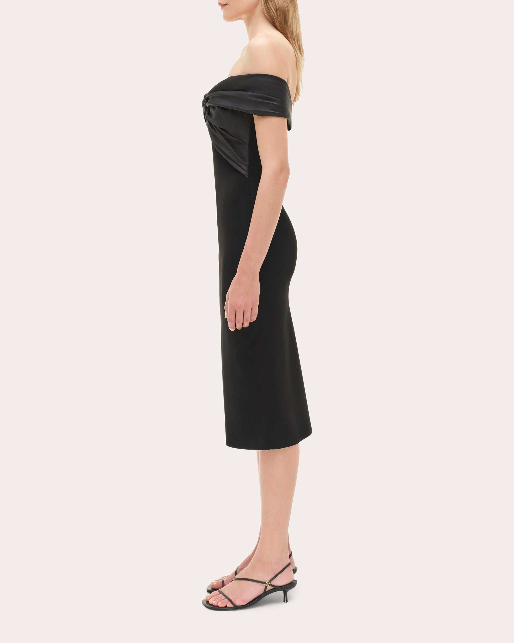 Mia Knit Taffeta Combo Knotted Midi Dress