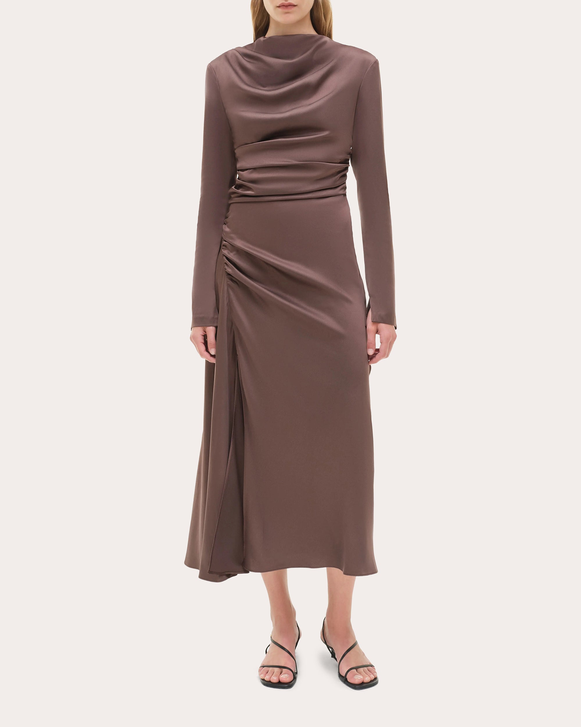 Odessa Satin Draped Midi Dress