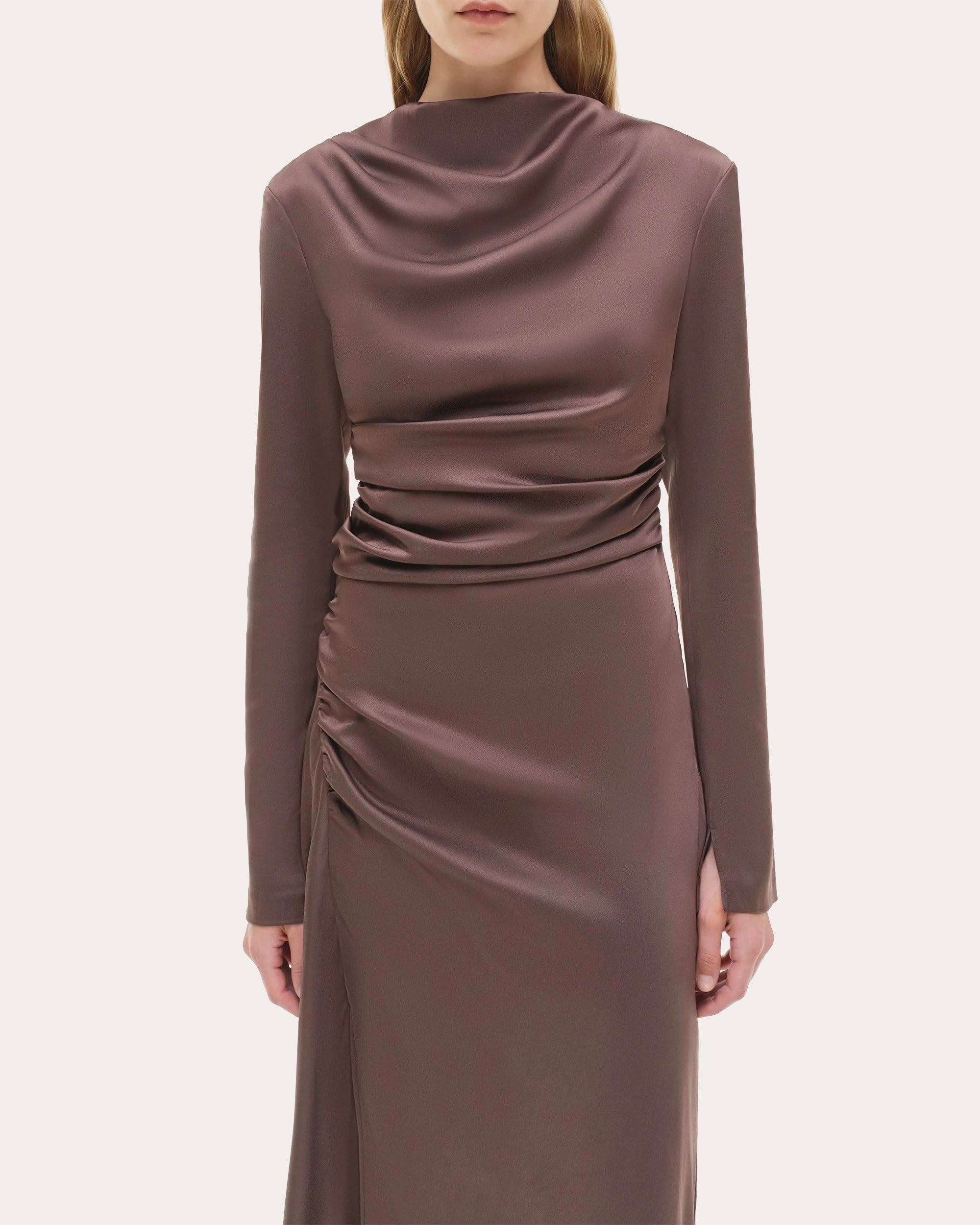 Odessa Satin Draped Midi Dress