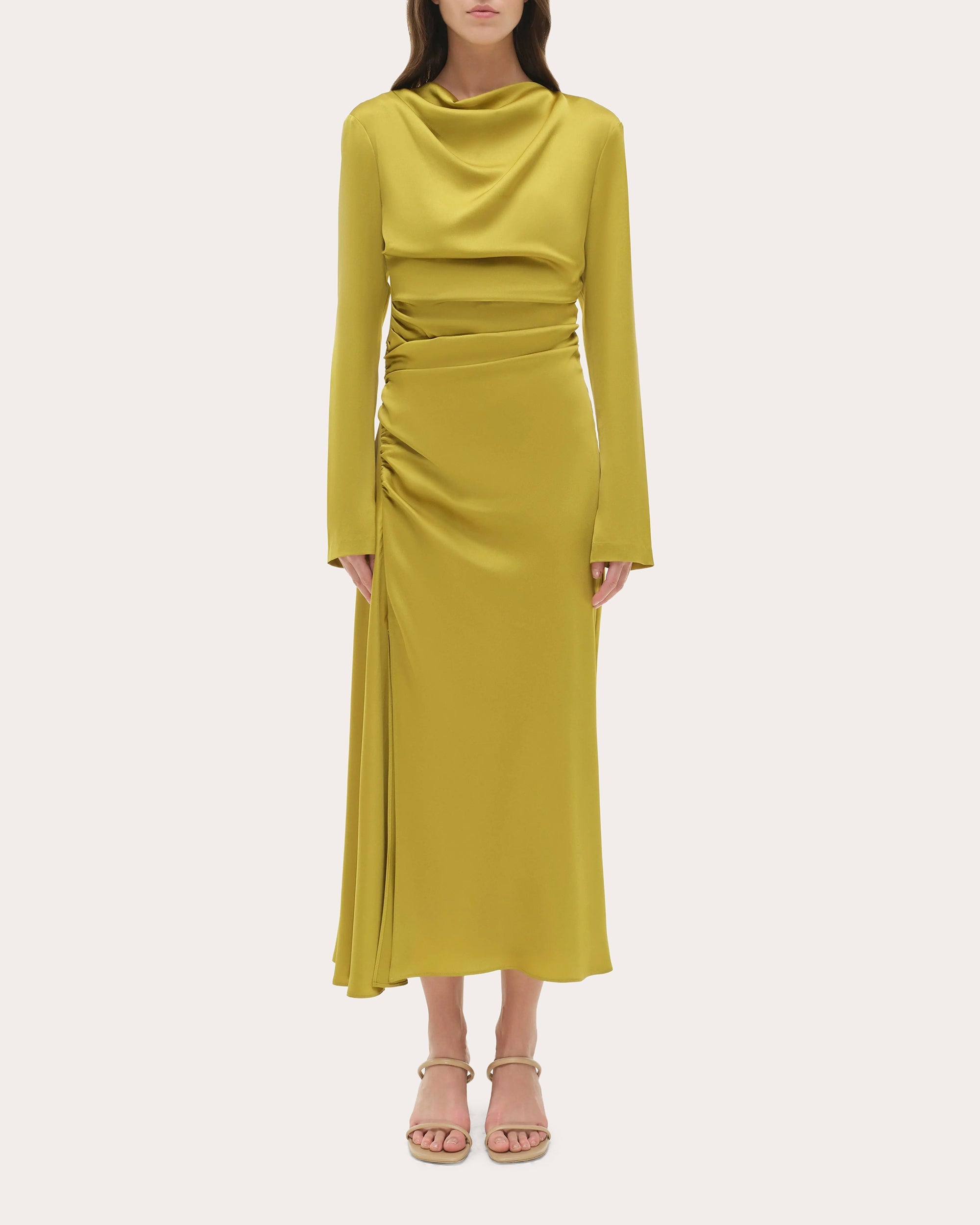 Odessa Satin Draped Midi Dress