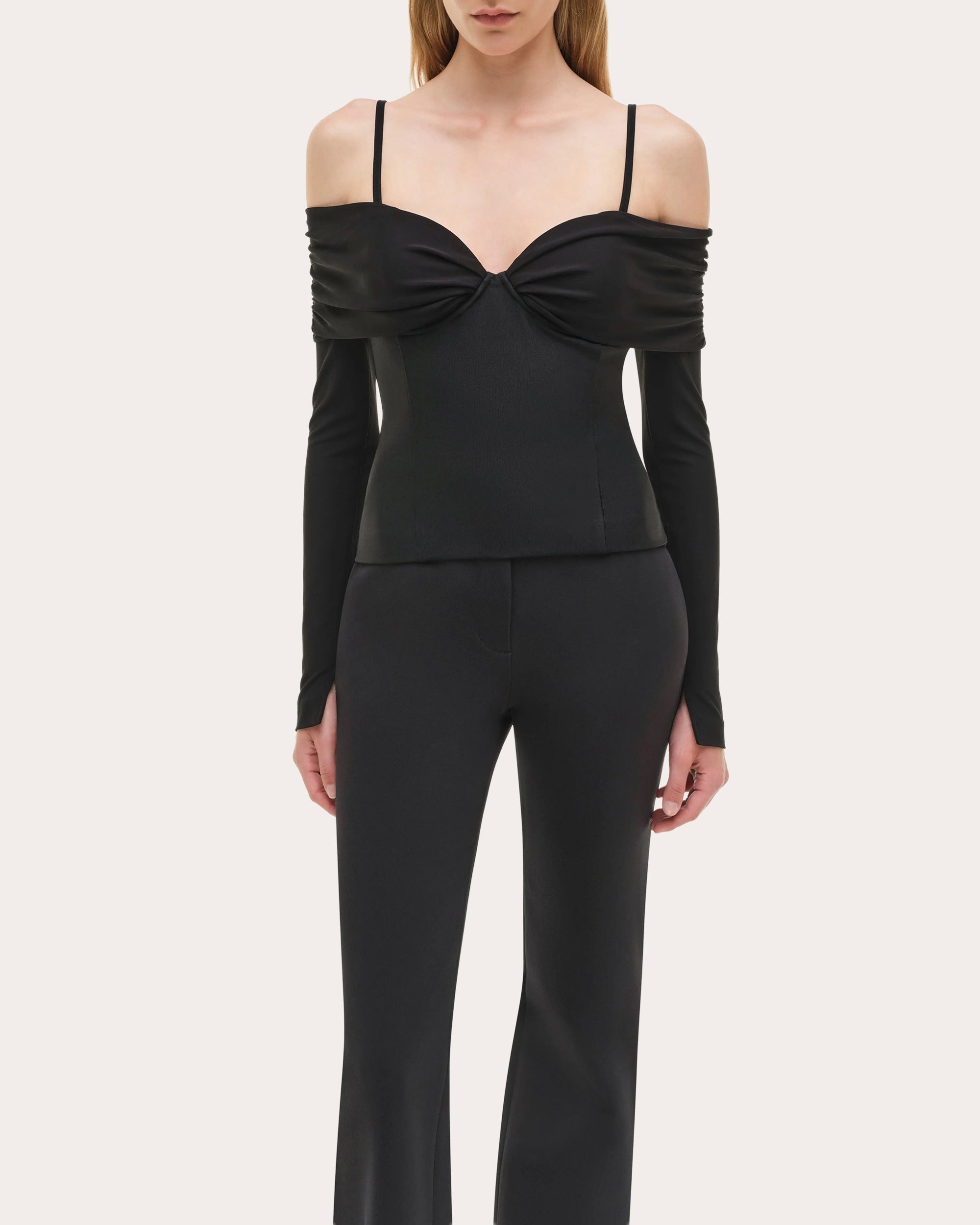 Hazel Jersey Gathered Off-Shoulder Top