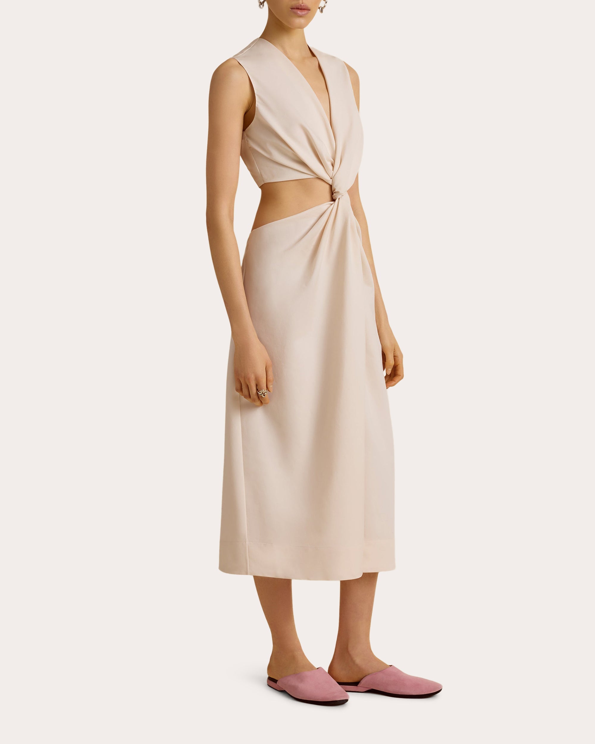 Cotton Faille Cutout Twist Midi Dress